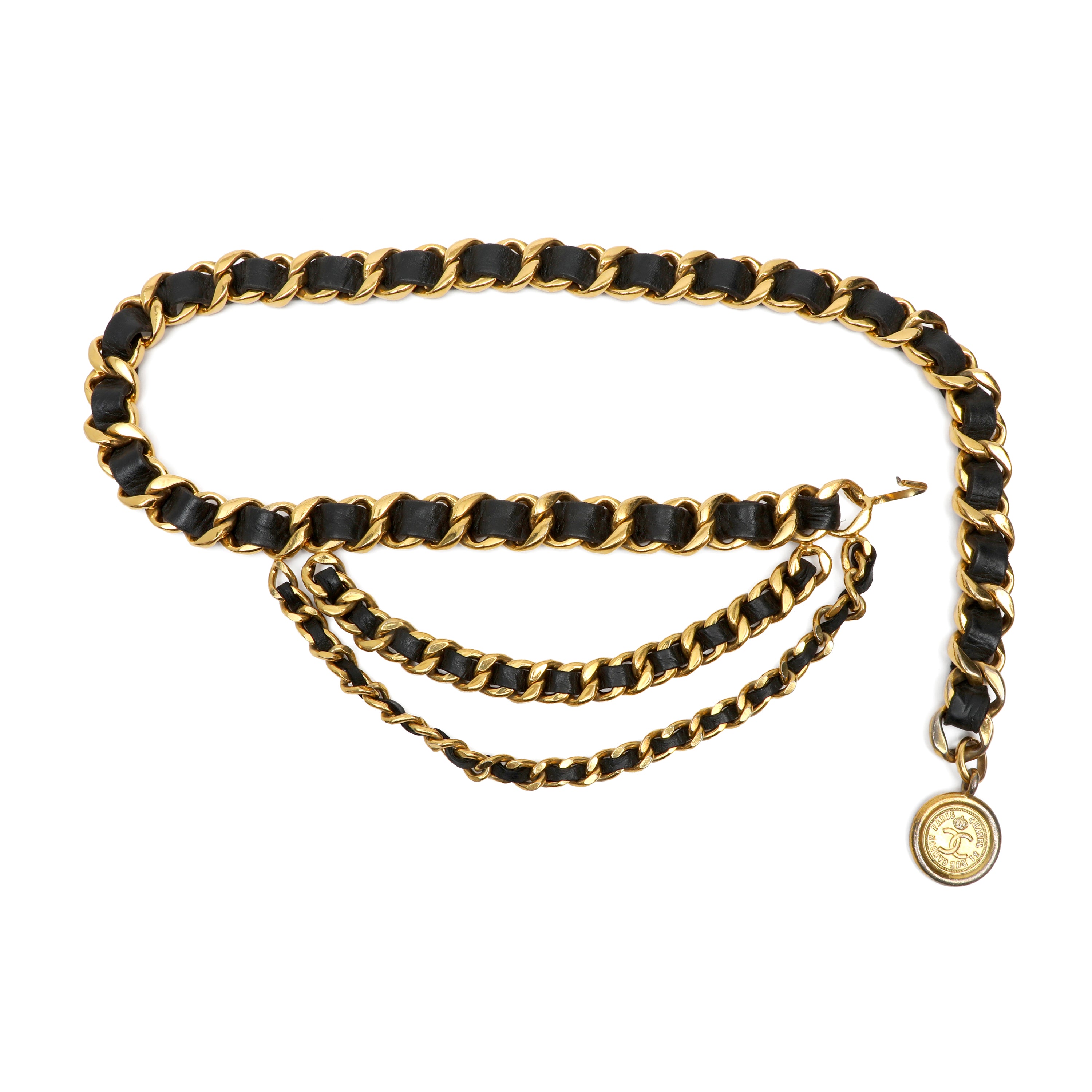 Chanel Gold Chain and Black Leather Belt w/CC Medallion  display picture 2