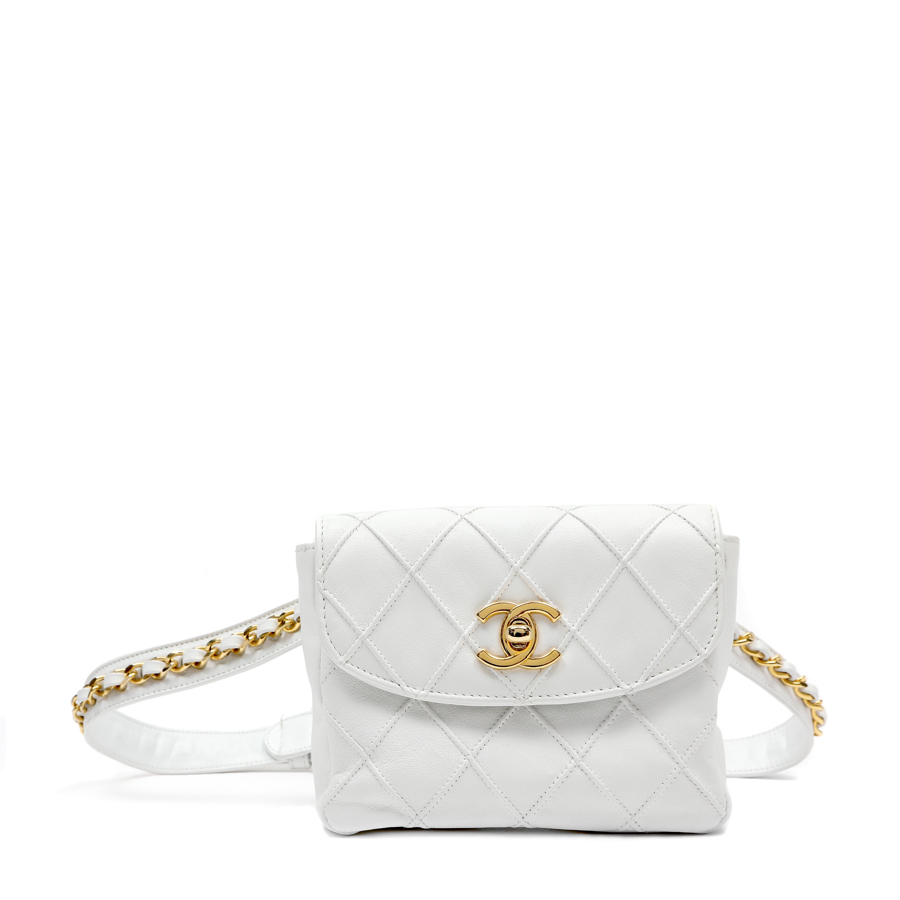 ChanelWhiteQuiltedLeatherBeltB