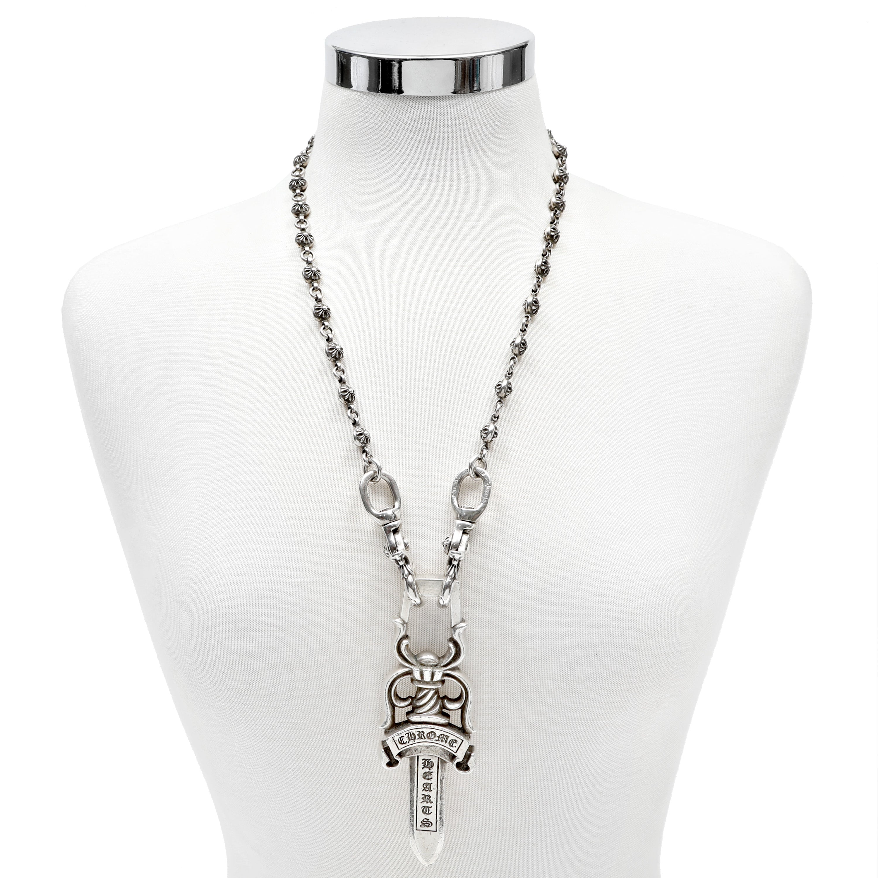 Chrome Hearts XXXL Dagger Pendant w/26in Cross Ball Wallet Chain