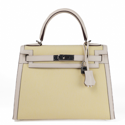 Hermès 28 cm Grey Swift and Pale Green Sellier Kelly with Palladium Hardware