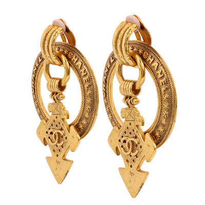 Chanel 24kt Gold Plated Aztec Cross Hoop Earrings w/ CC Cross