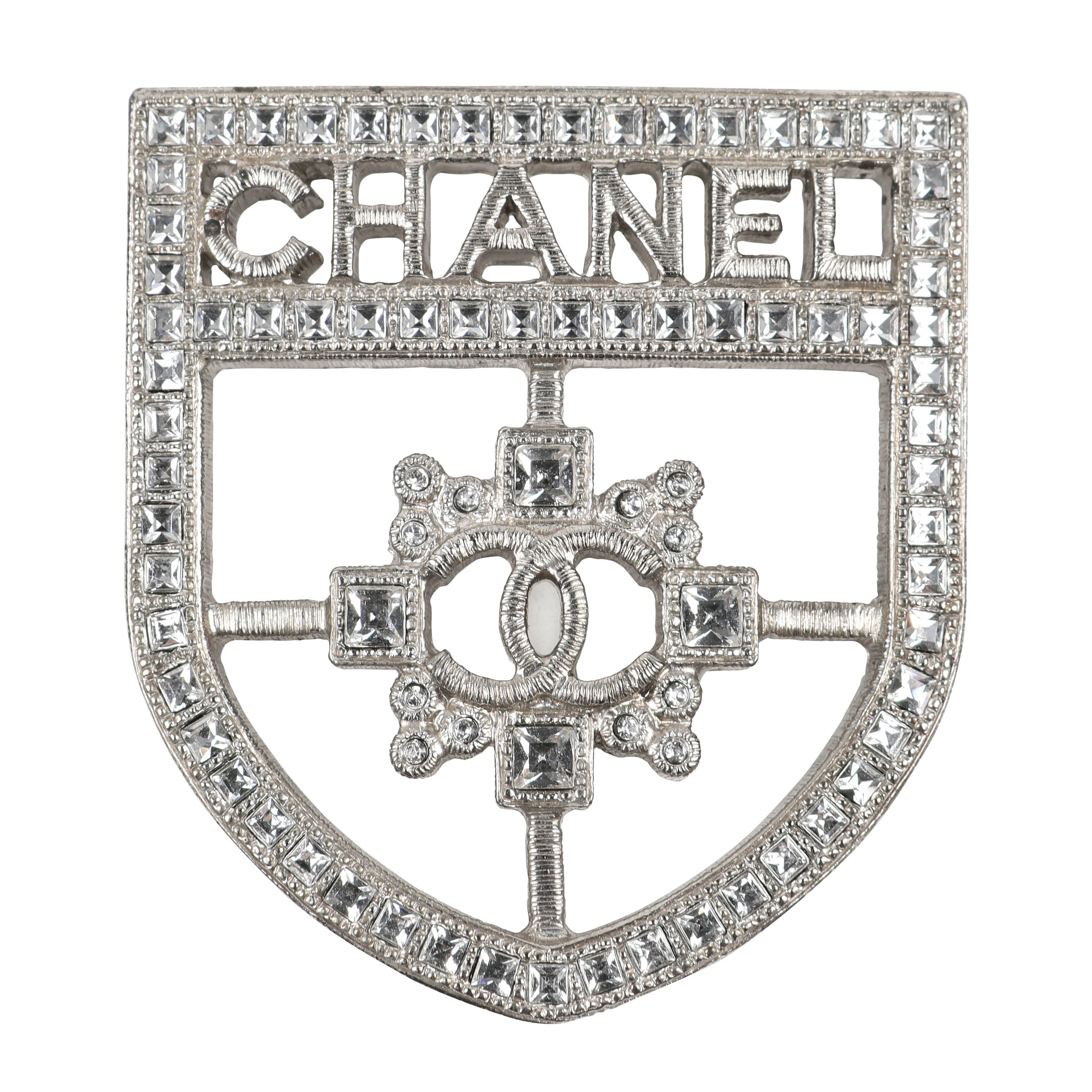 Chanel Silver Crystal CC Crest Brooch/Pin – Only Authentics