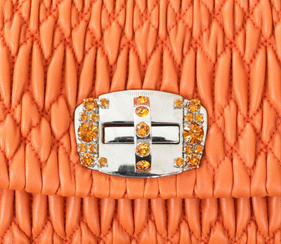 Miu Miu Orange Iconic Crystal Cloque Small Shoulder Bag with Silver Hardware