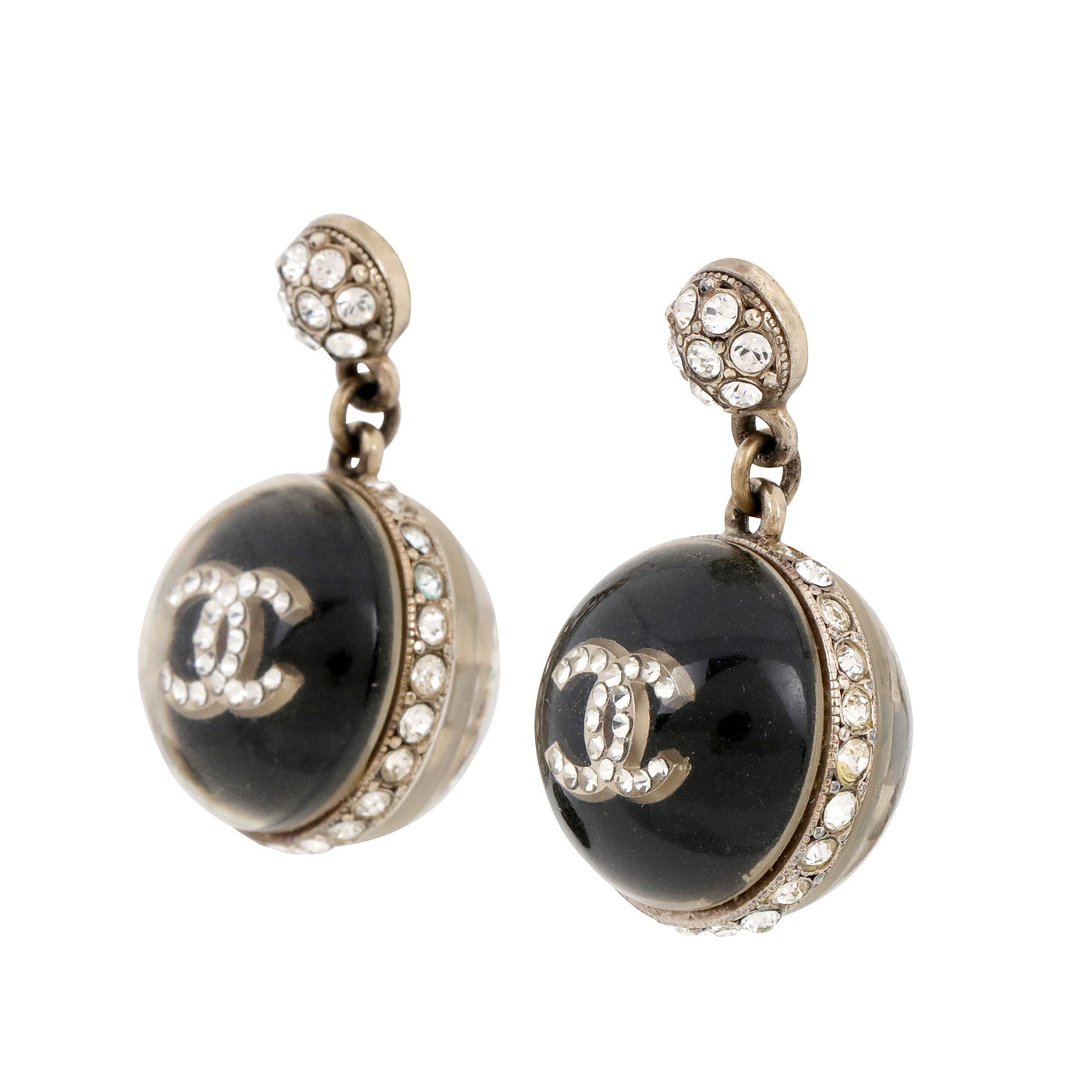 Chanel Black & Clear Lucite Dangle CC Balls w/ Silver Hardware