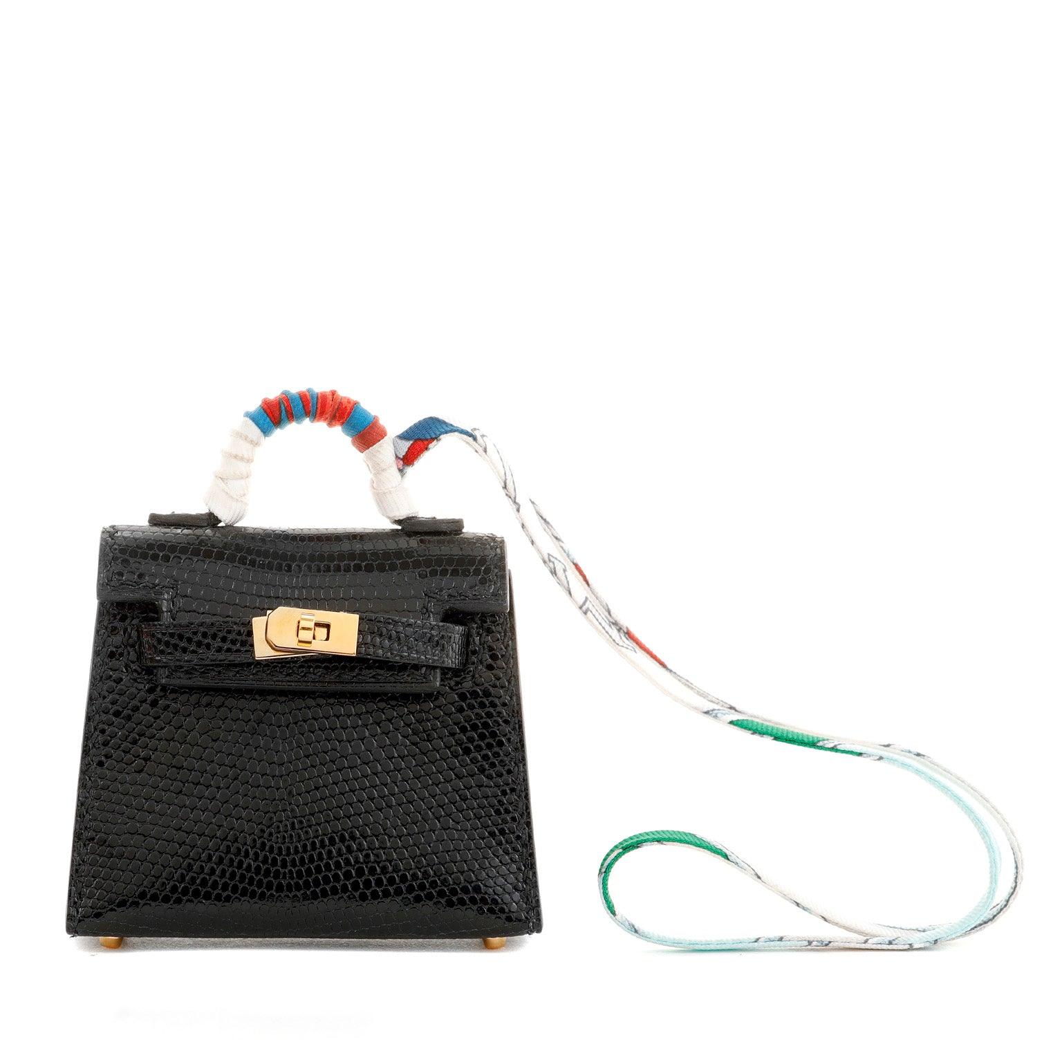 Black Shiny Salvator Lizard Micro Mini Twilly Kelly Bag Charm Gold  Hardware, 2022, Handbags & Accessories, 2022