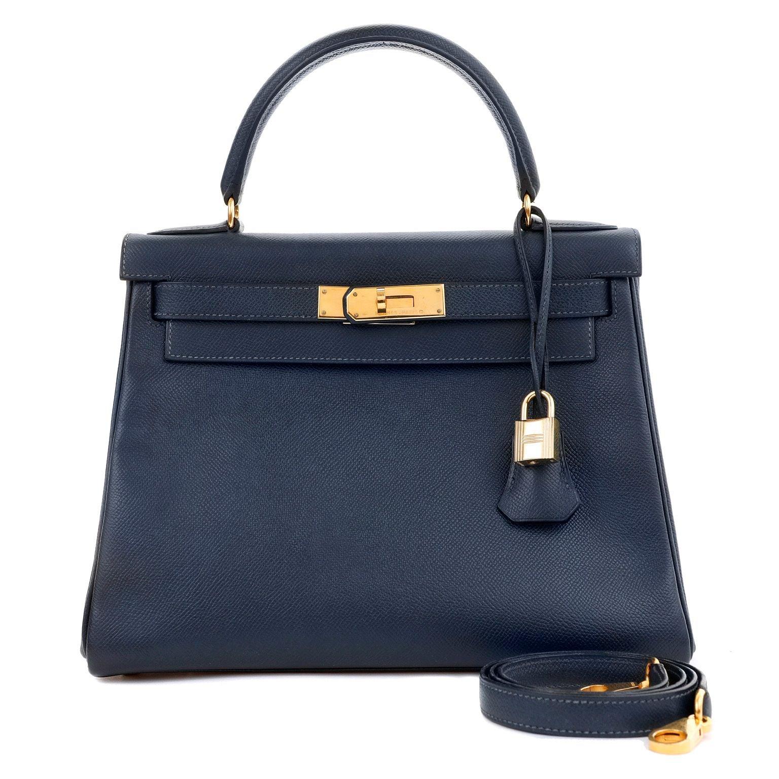 Hermes Kelly Midnight Blue / Navy Leather 28 - Gold Hardware Kelly