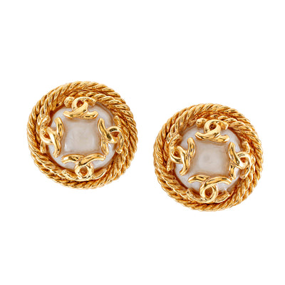 Chanel Gold Pearl 4 CC Earrings