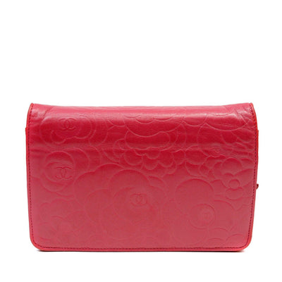Chanel Rose Pink Camellia Embossed Leather Wallet on a Chain WOC - Only Authentics
