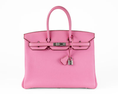Check out this exquisite Hermès 35 cm Pink Bubblegum Togo Leather Birkin