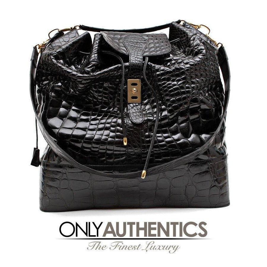 Giovanni Borri Black Porosus Crocodile XL Vintage Travel Bag
