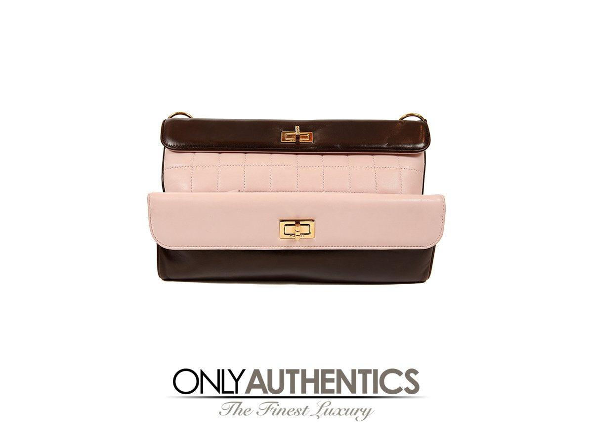 Chanel Pink and Brown Leather Handle Clutch - Only Authentics