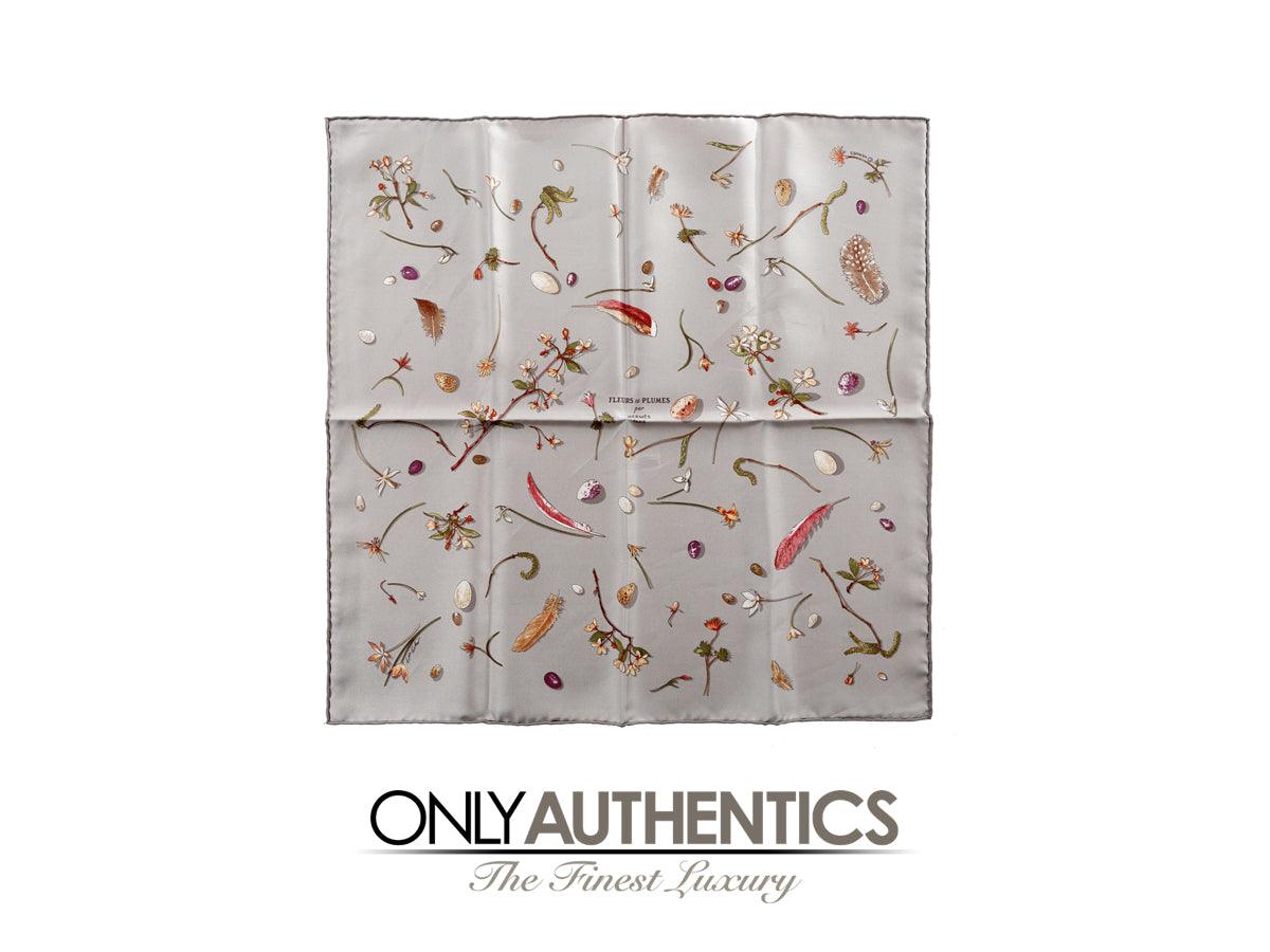 Hermès Grey Silk Fleurs et Plumes Scarf