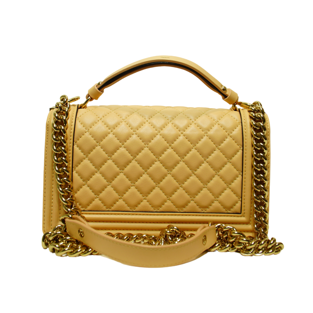 Chanel Beige Lambskin Smal Boy Bag w/ Champagne Gold Hardware