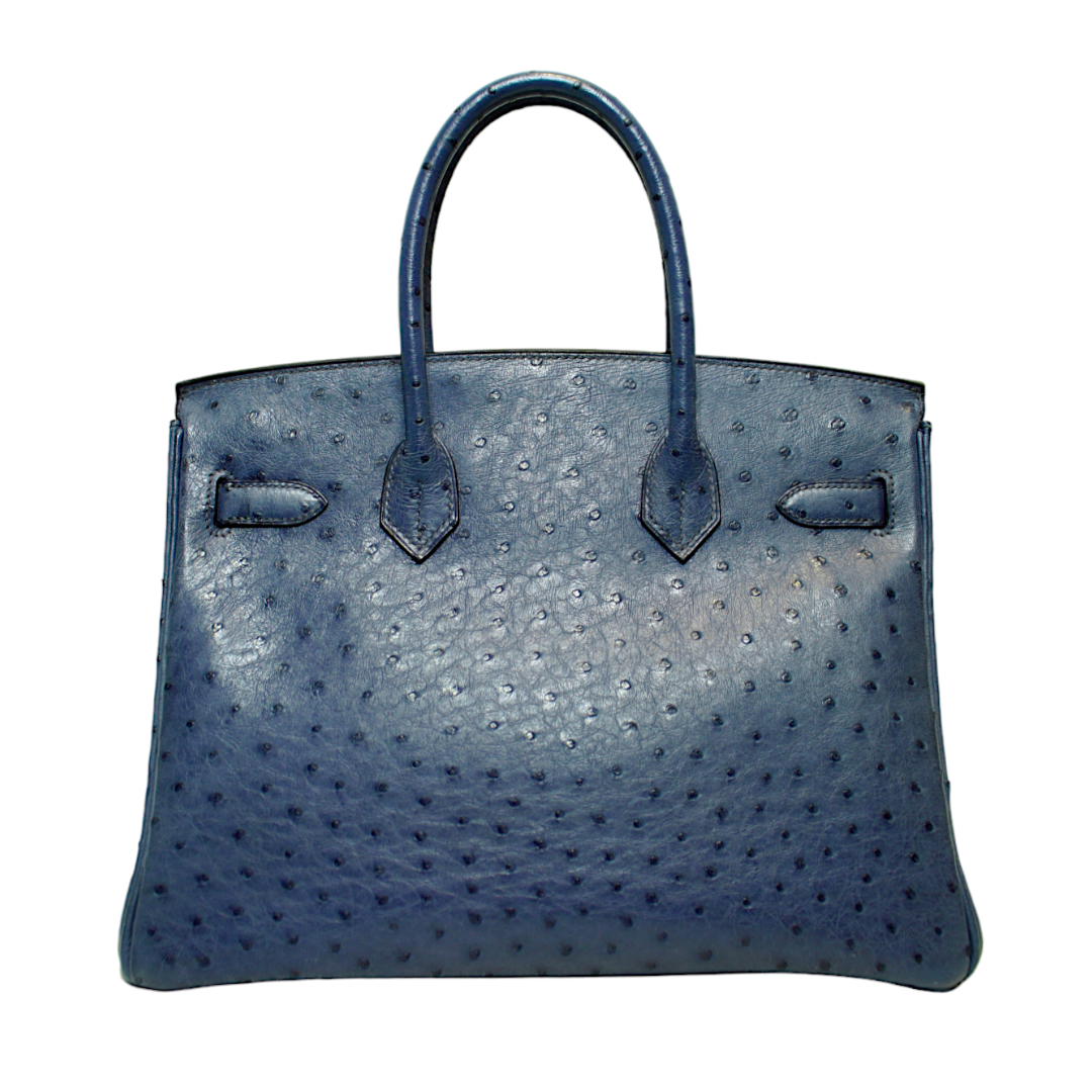 Hermès 30cm Blue Brighton Ostrich Birkin w/ Palladium Hardware