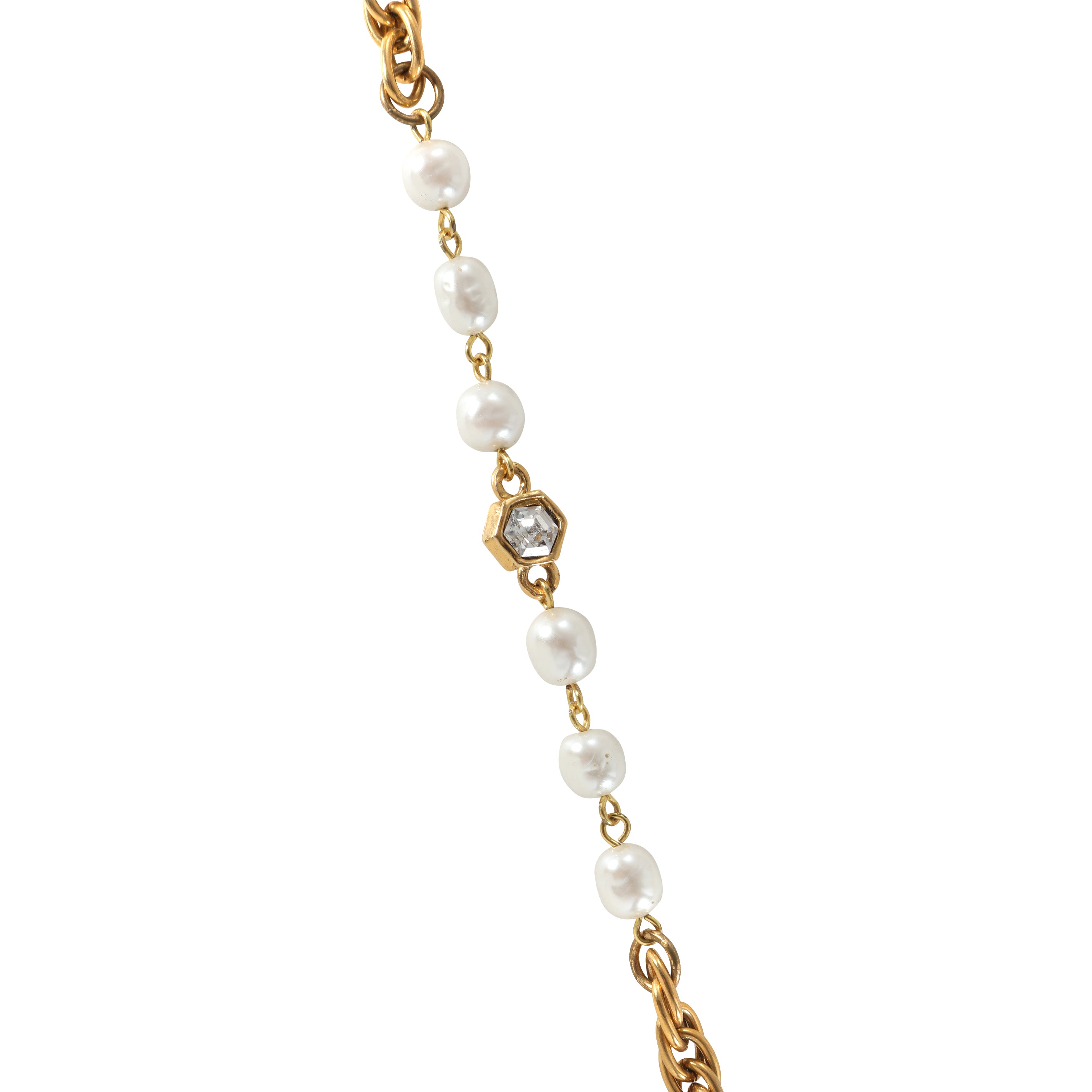 Chanel Vintage Pearl Rhinestone 24k Gold Plated Necklace