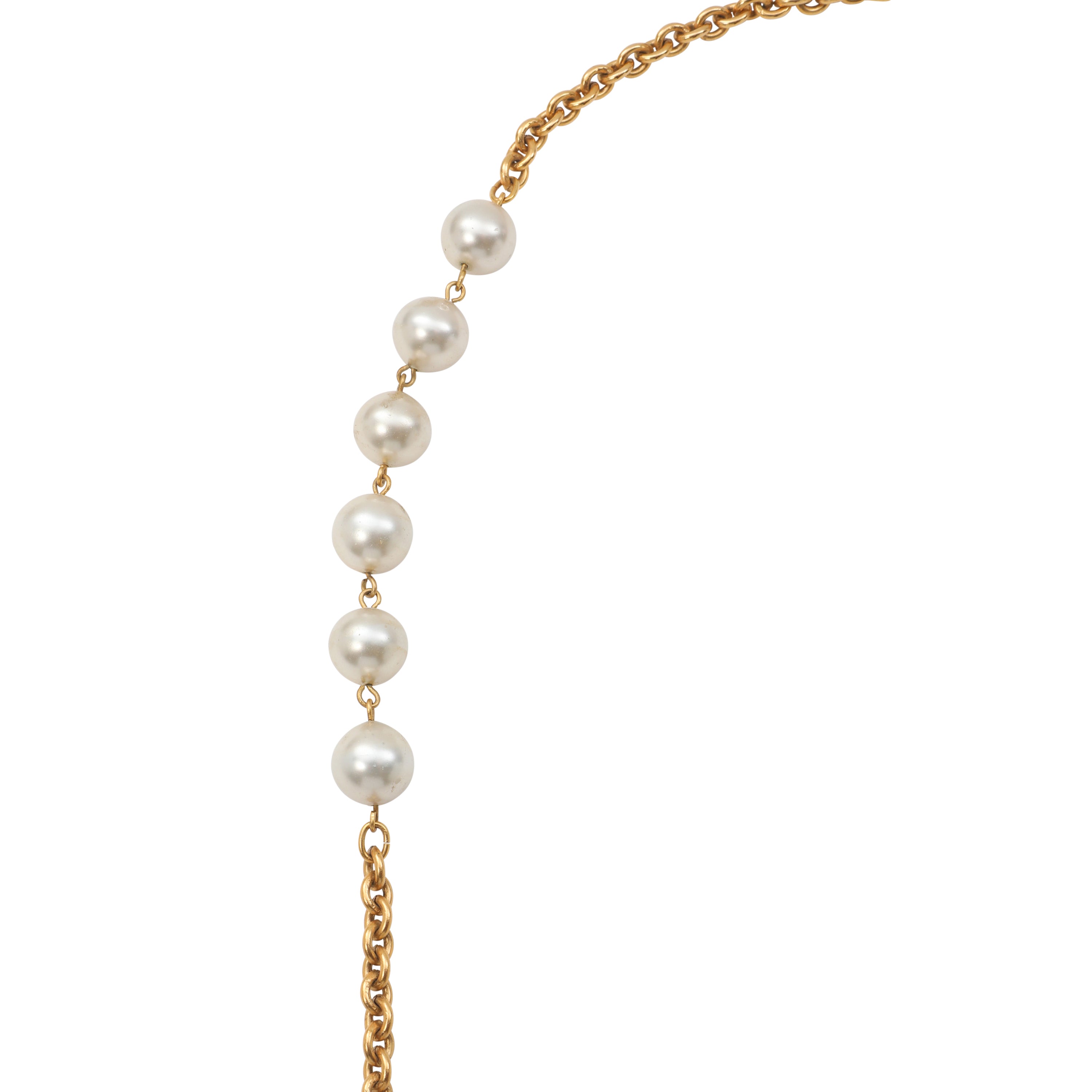 Chanel Vintage 2 Section Pearl and Gold Necklace