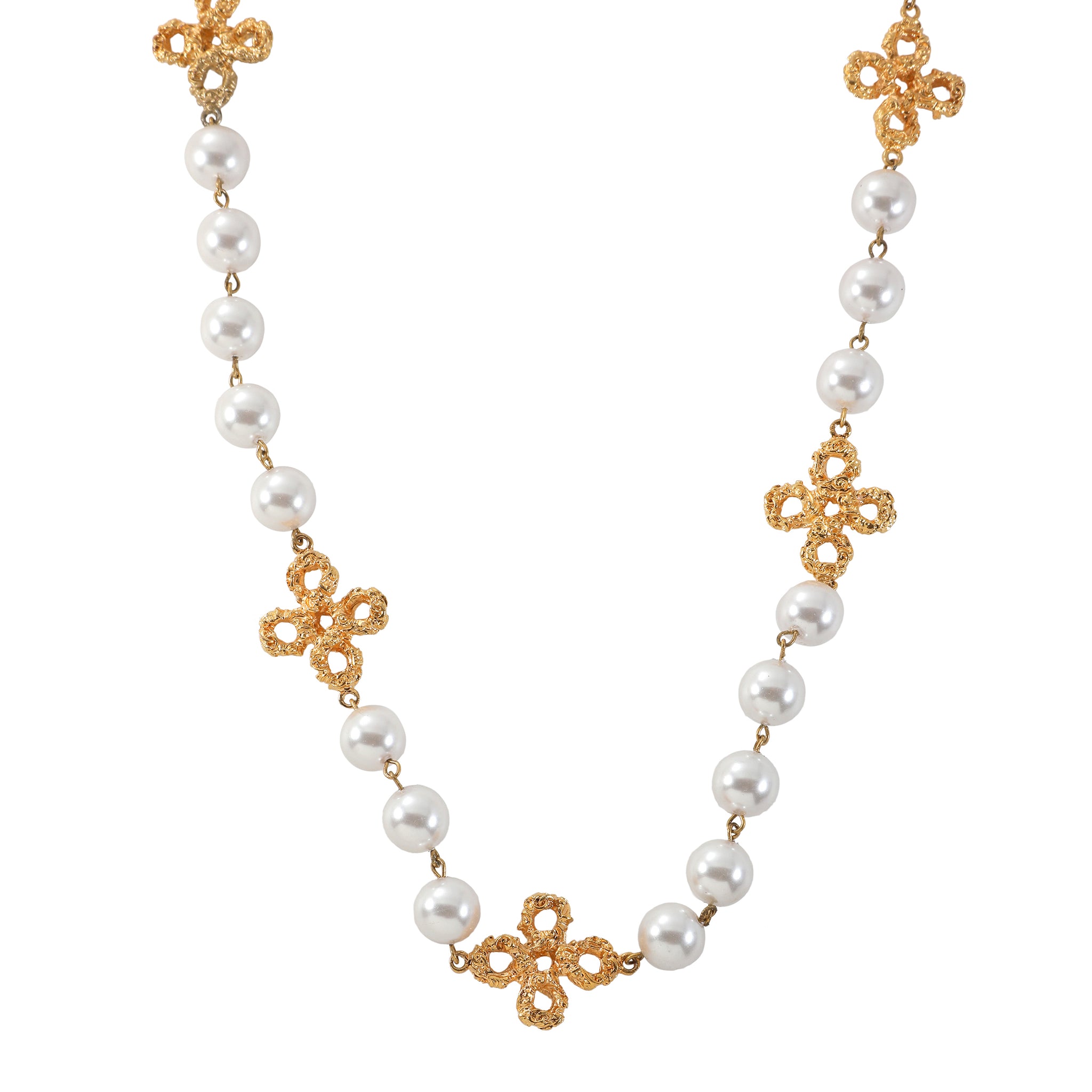 Chanel Gold Washed Wire Clovers Pearl Neckalce