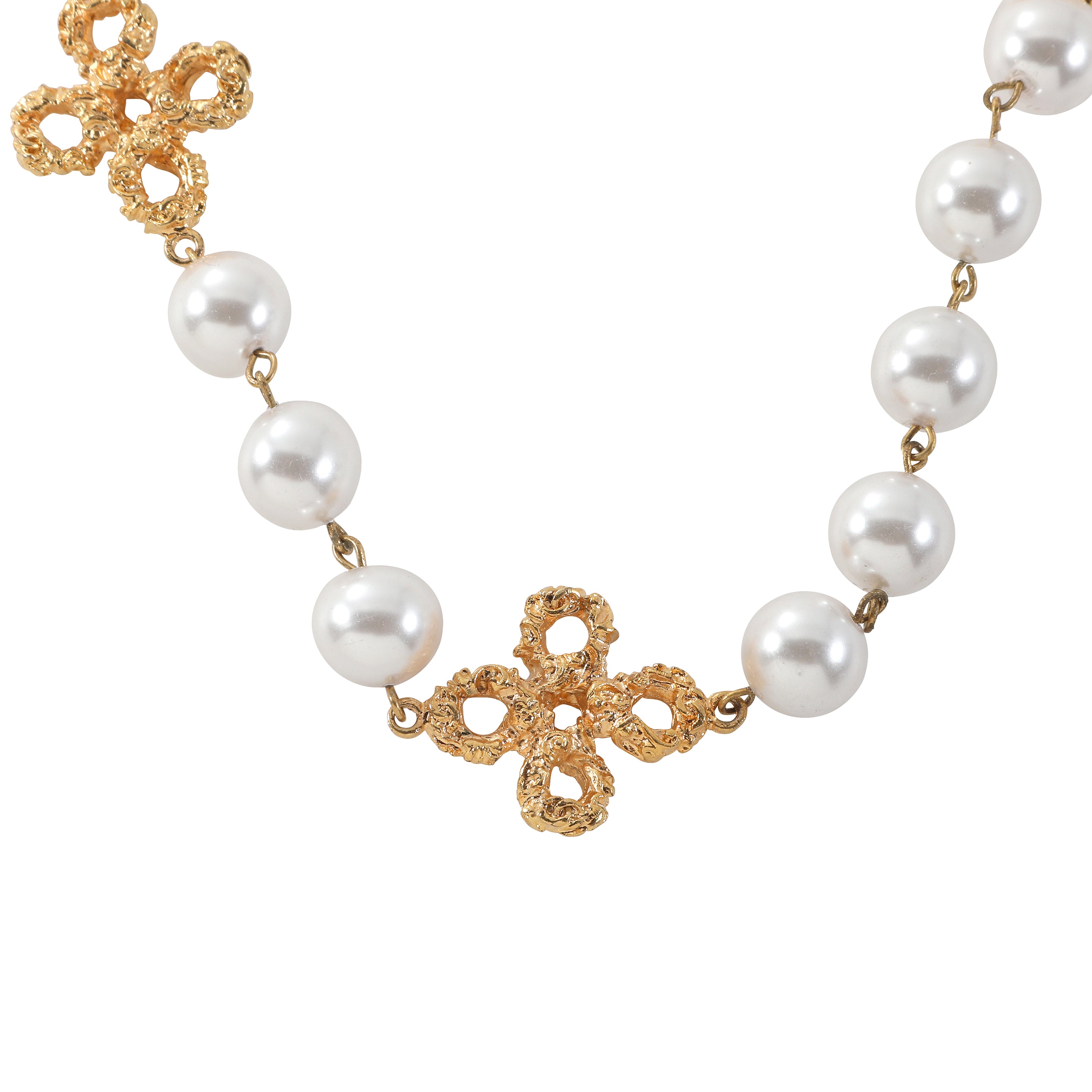 Chanel Gold Washed Wire Clovers Pearl Neckalce