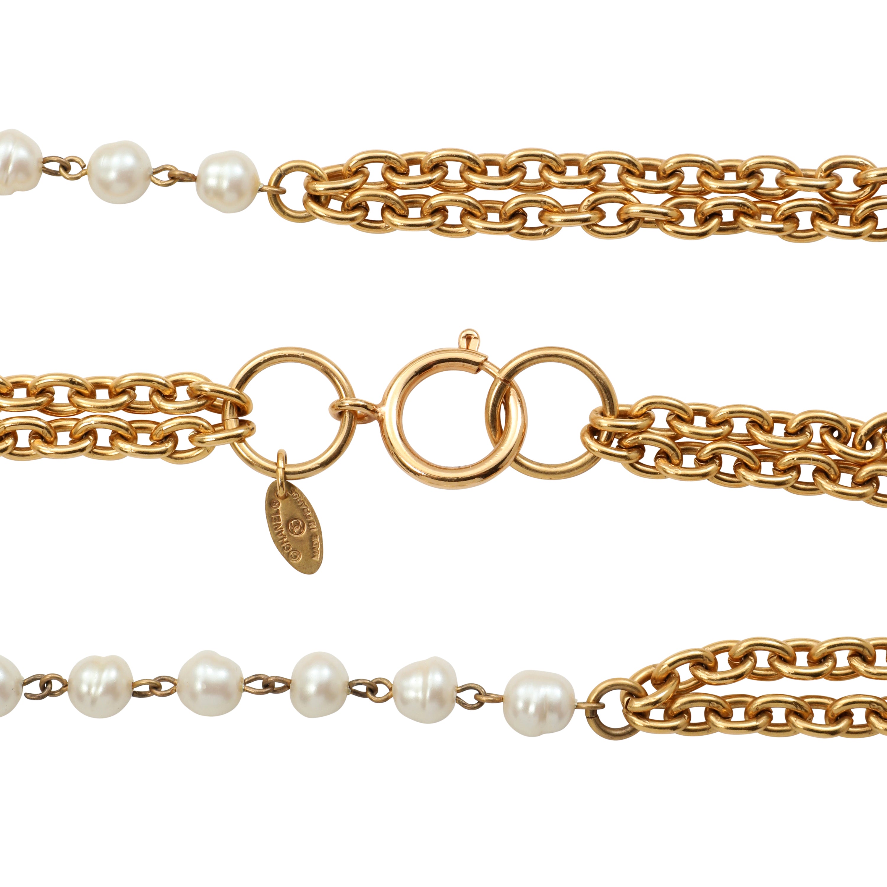 Chanel Double Chaine Necklace w Pearl Stations