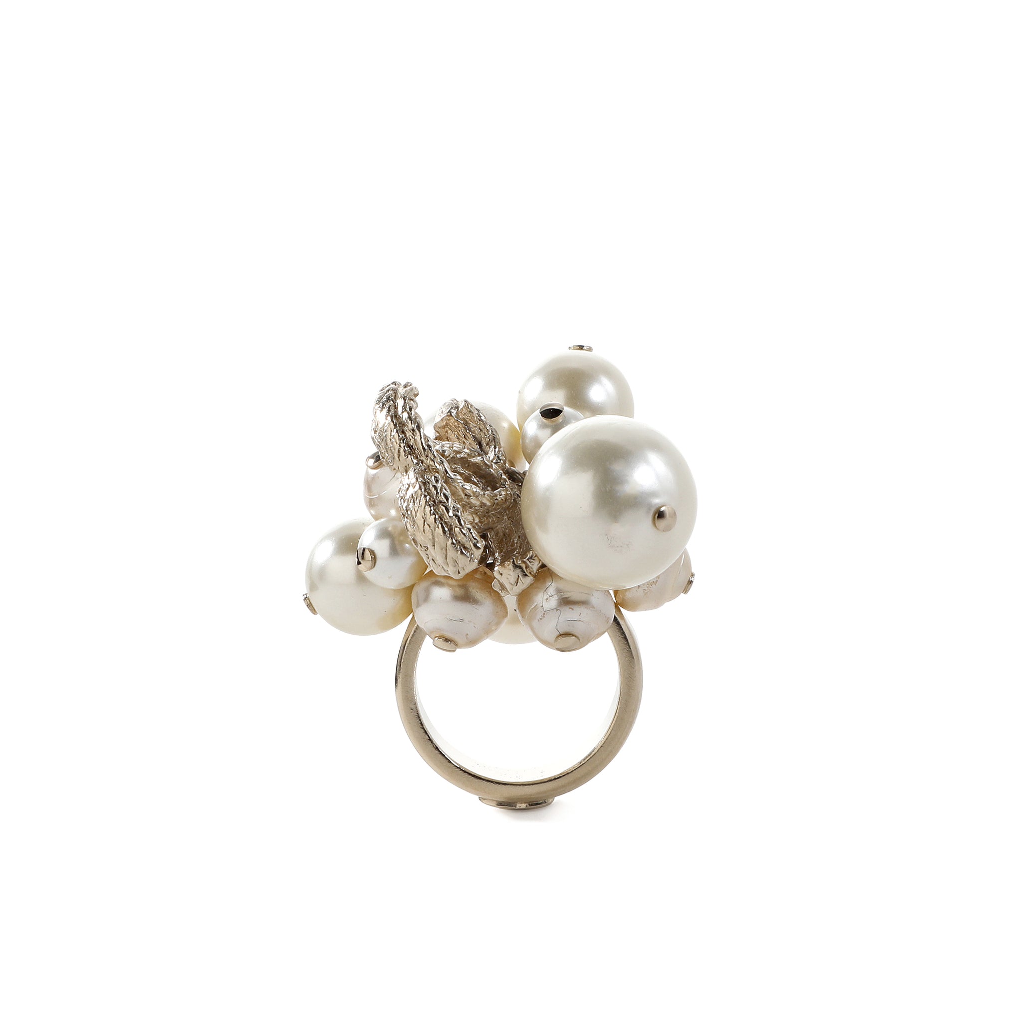 Chanel Gold Heart Pearl Ring w CC Drip Sz 6