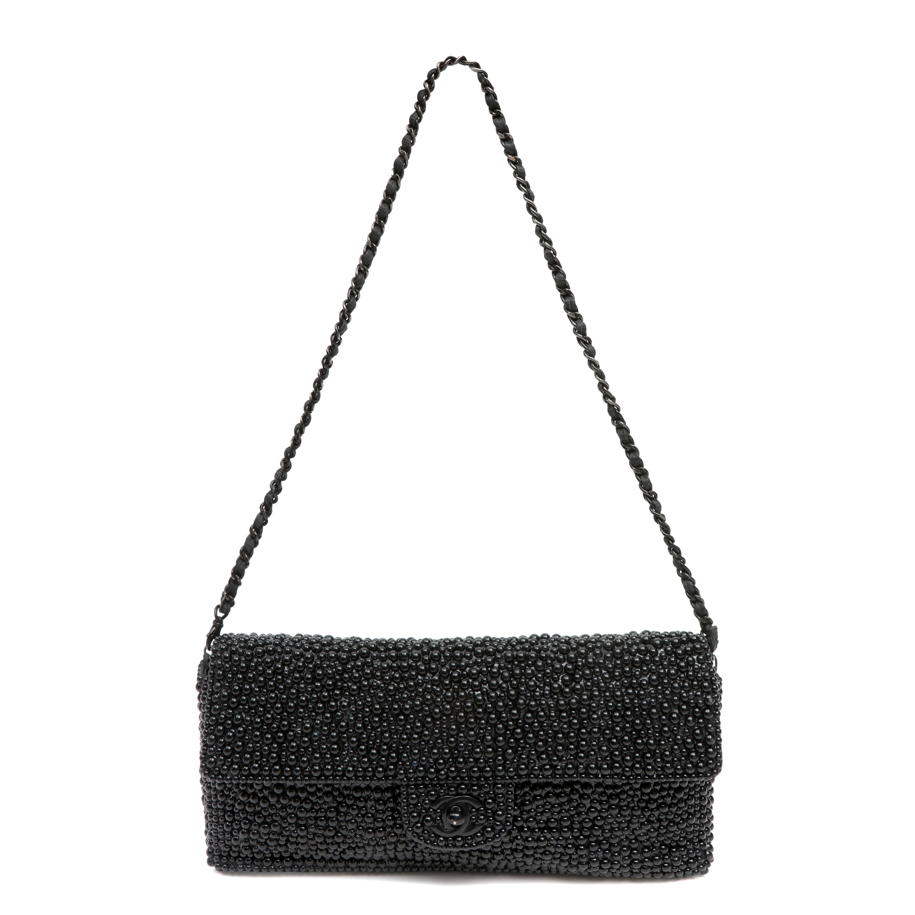 Chanel Black Faux Pearl East West Evening