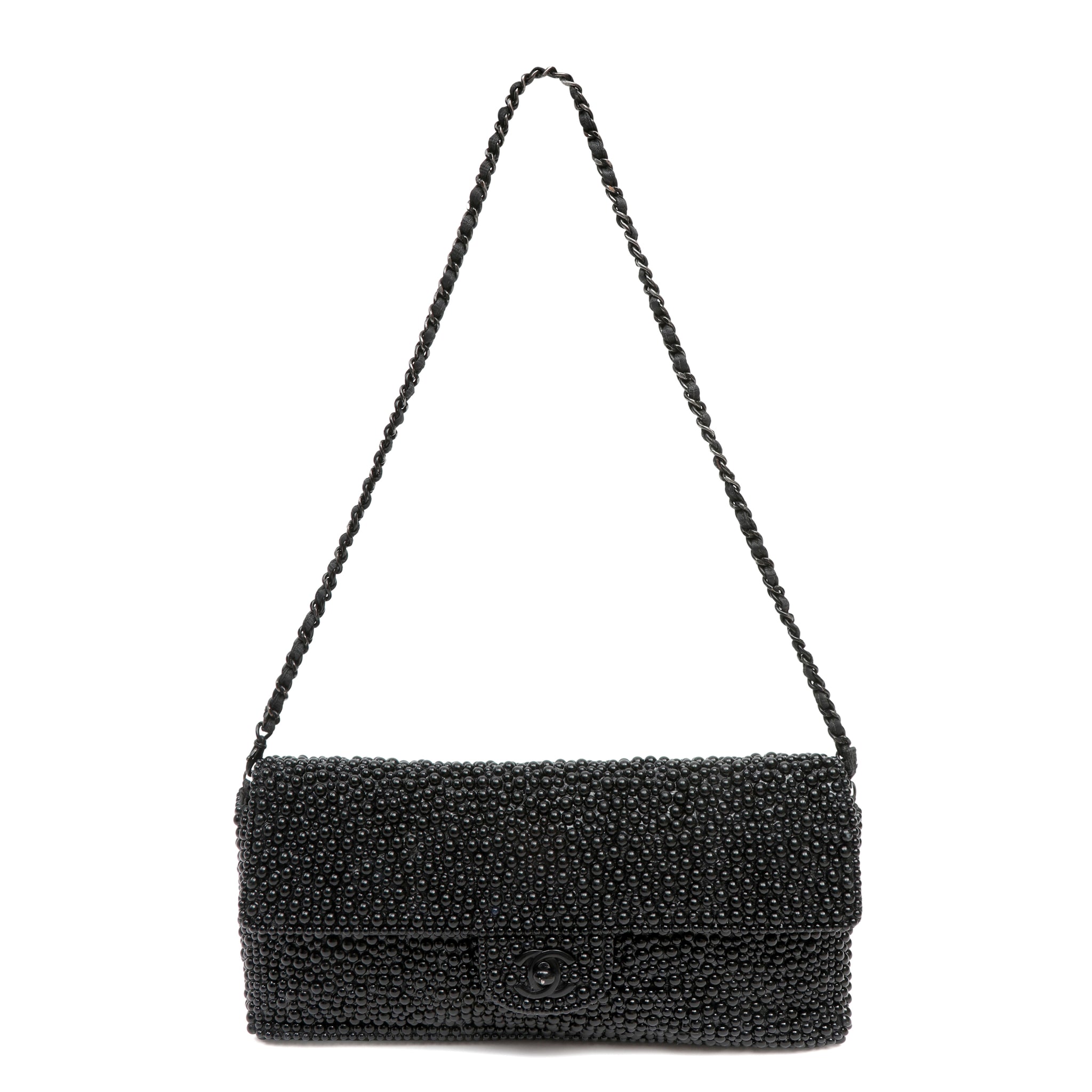 Chanel Black Faux Pearl East West Evening