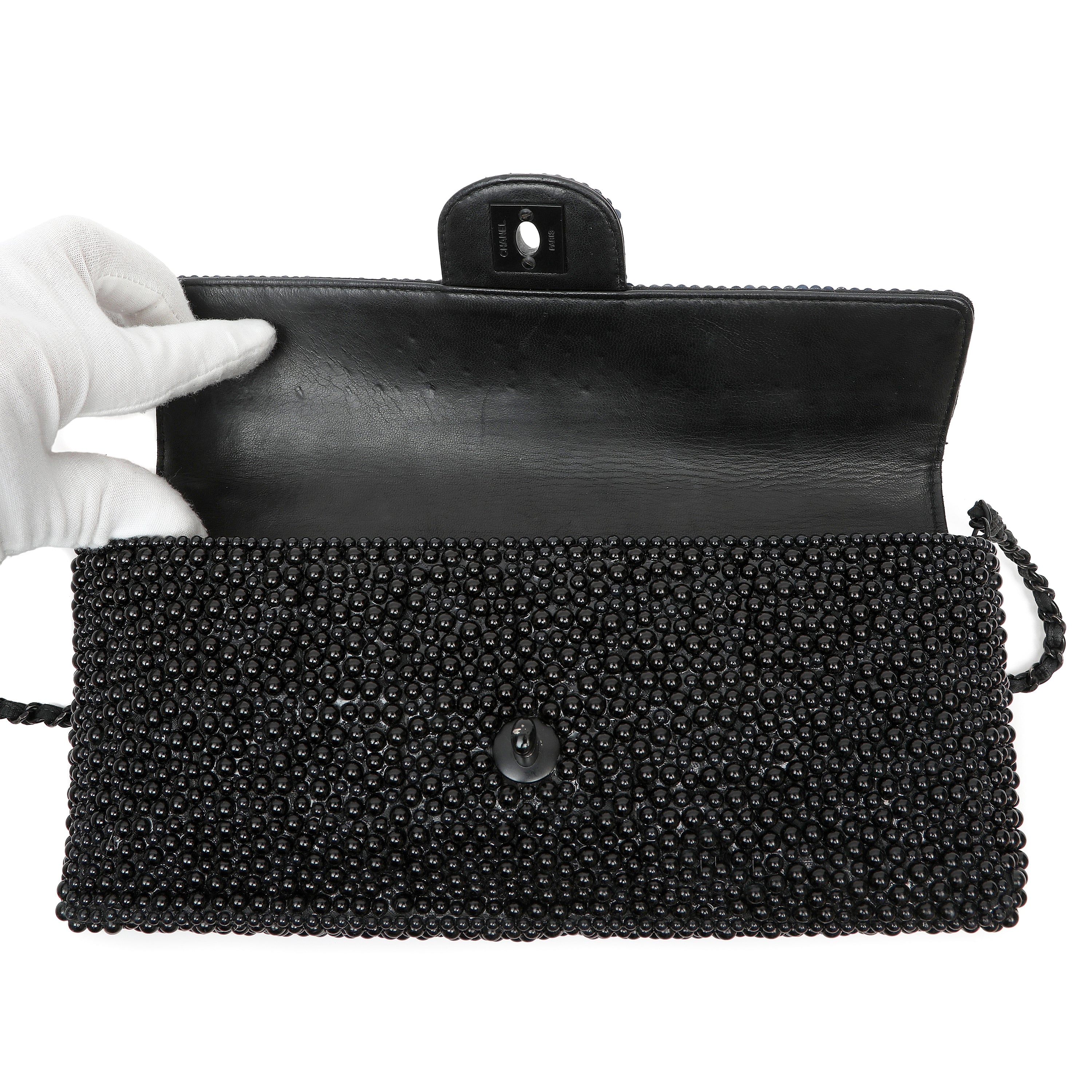 Chanel Black Faux Pearl East West Evening