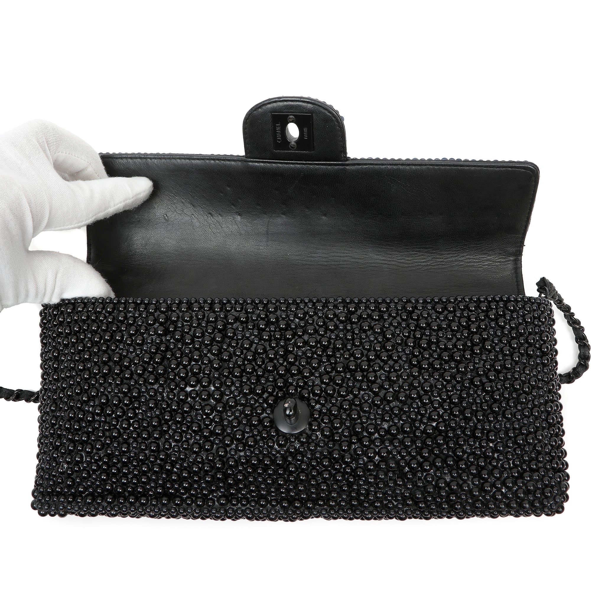 Chanel Black Faux Pearl East West Evening