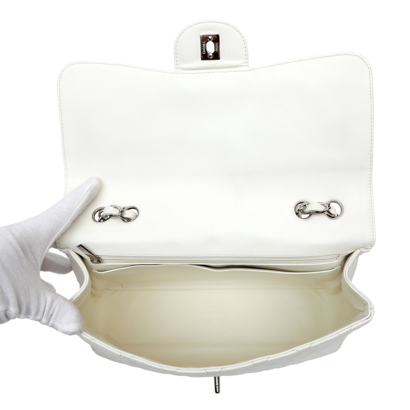 Chanel Classic Single Flap Jumbo White Caviar w/Silver Hardware