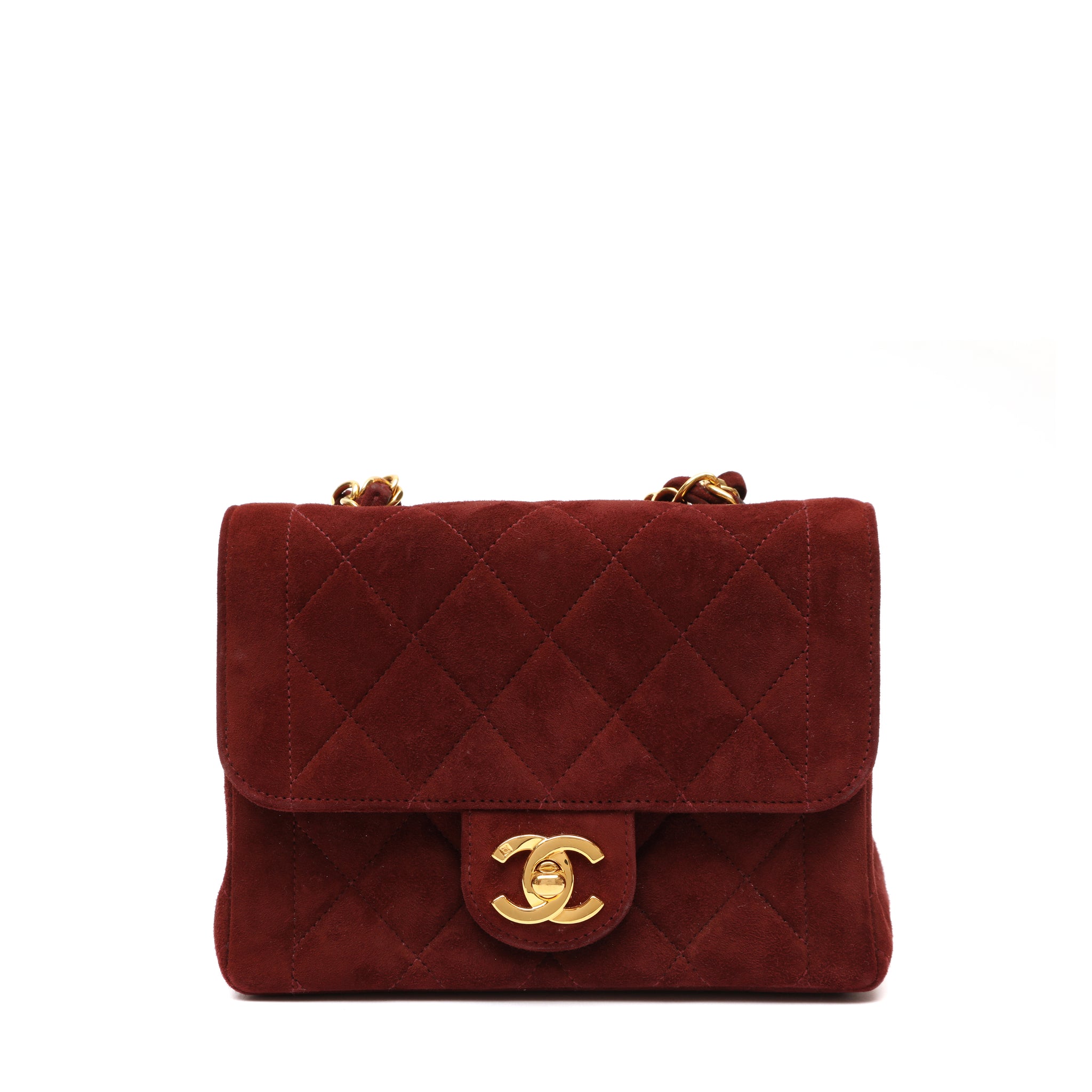 Chanel 1995 Red Velvet Mini Square Classic Flap Shoulder Bag