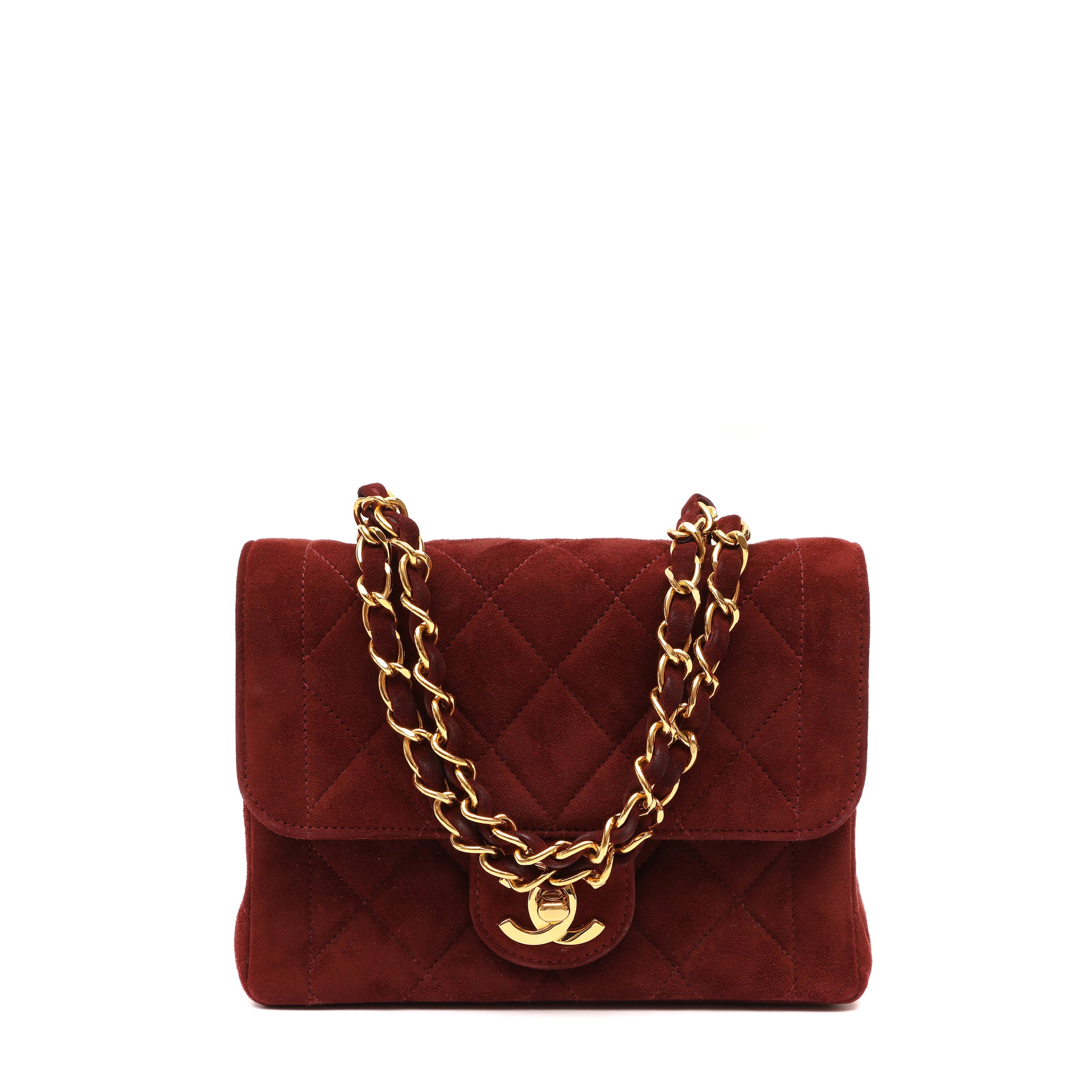 Chanel 1995 Red Velvet Mini Square Classic Flap Shoulder Bag