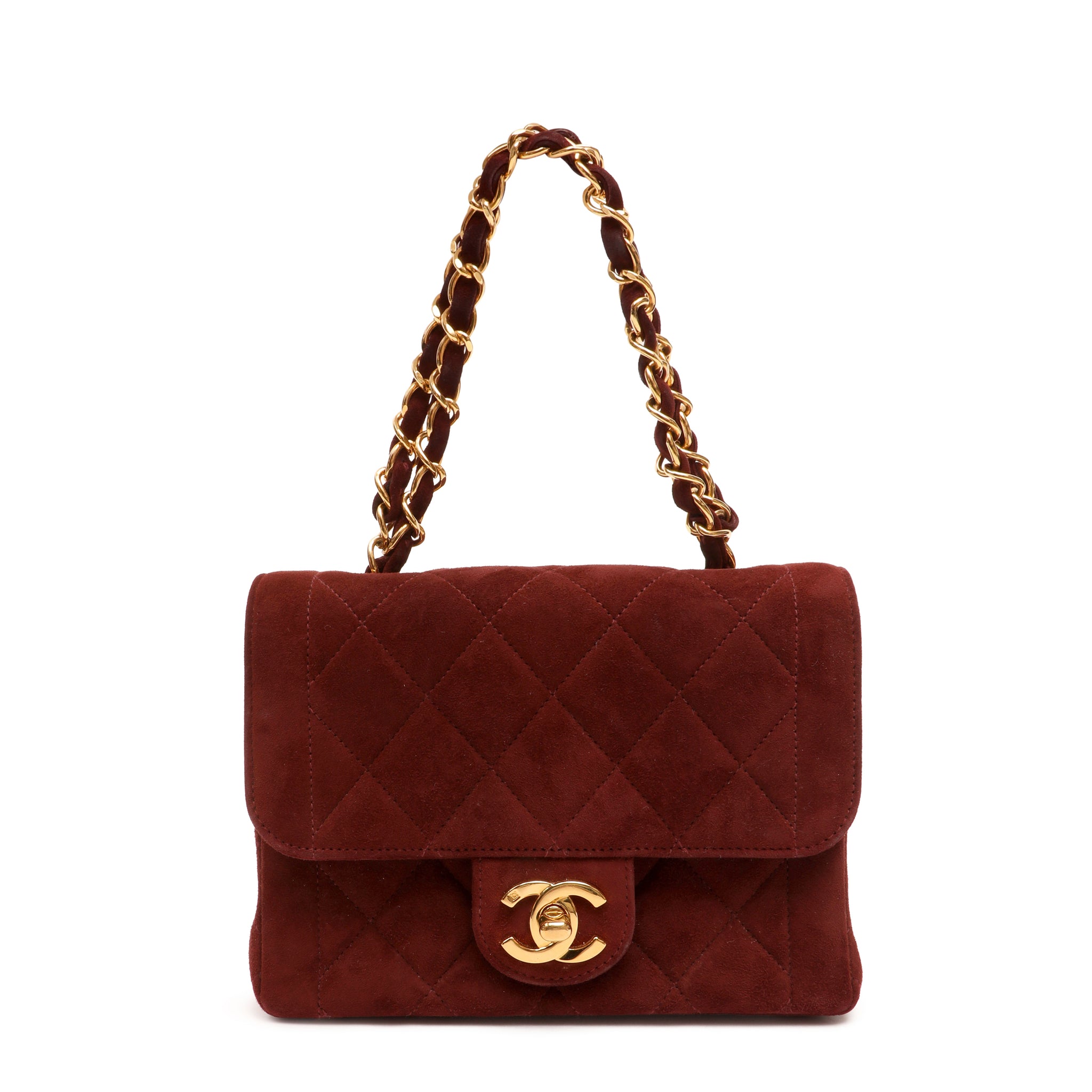 Chanel 1995 Red Velvet Mini Square Classic Flap Shoulder Bag