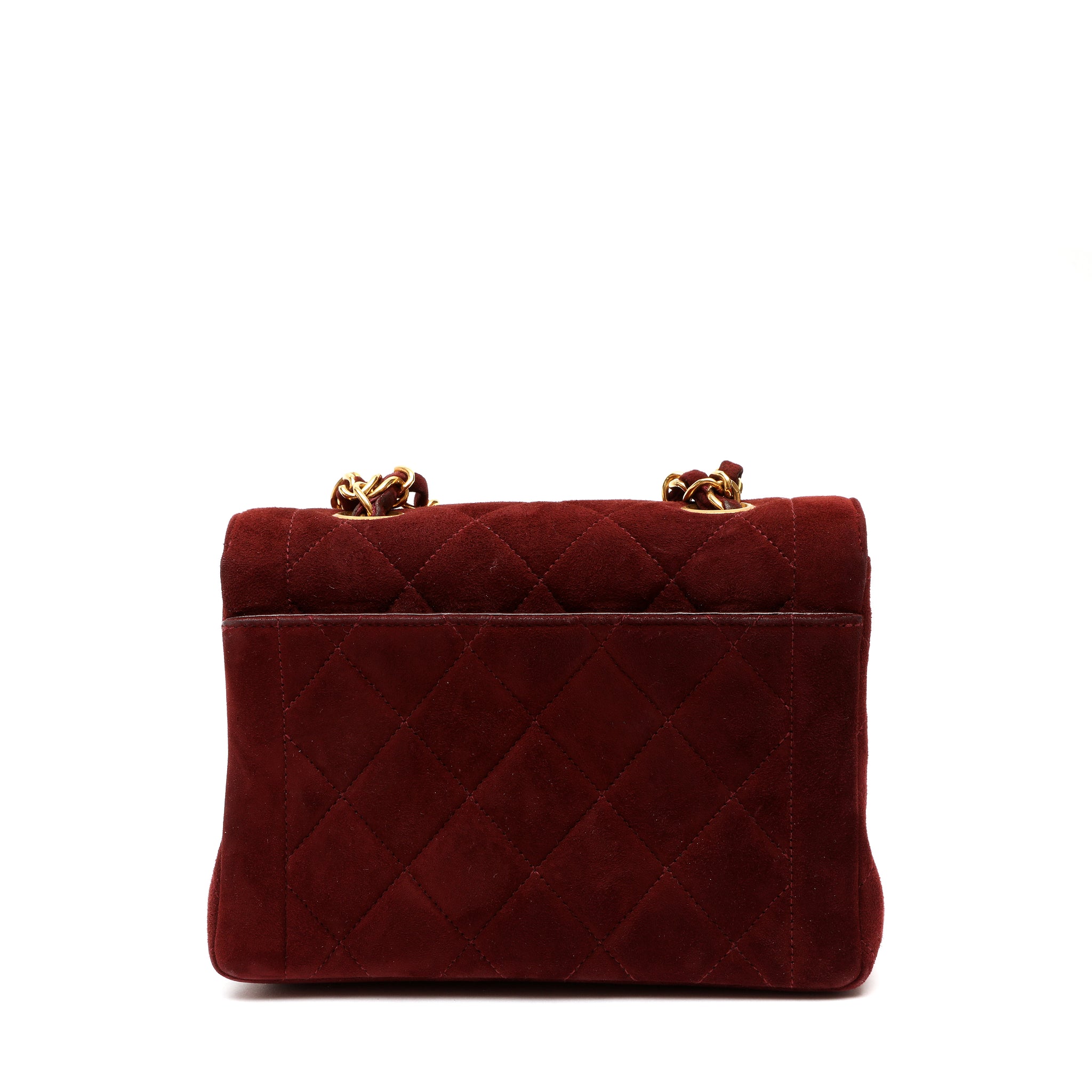 Chanel 1995 Red Velvet Mini Square Classic Flap Shoulder Bag