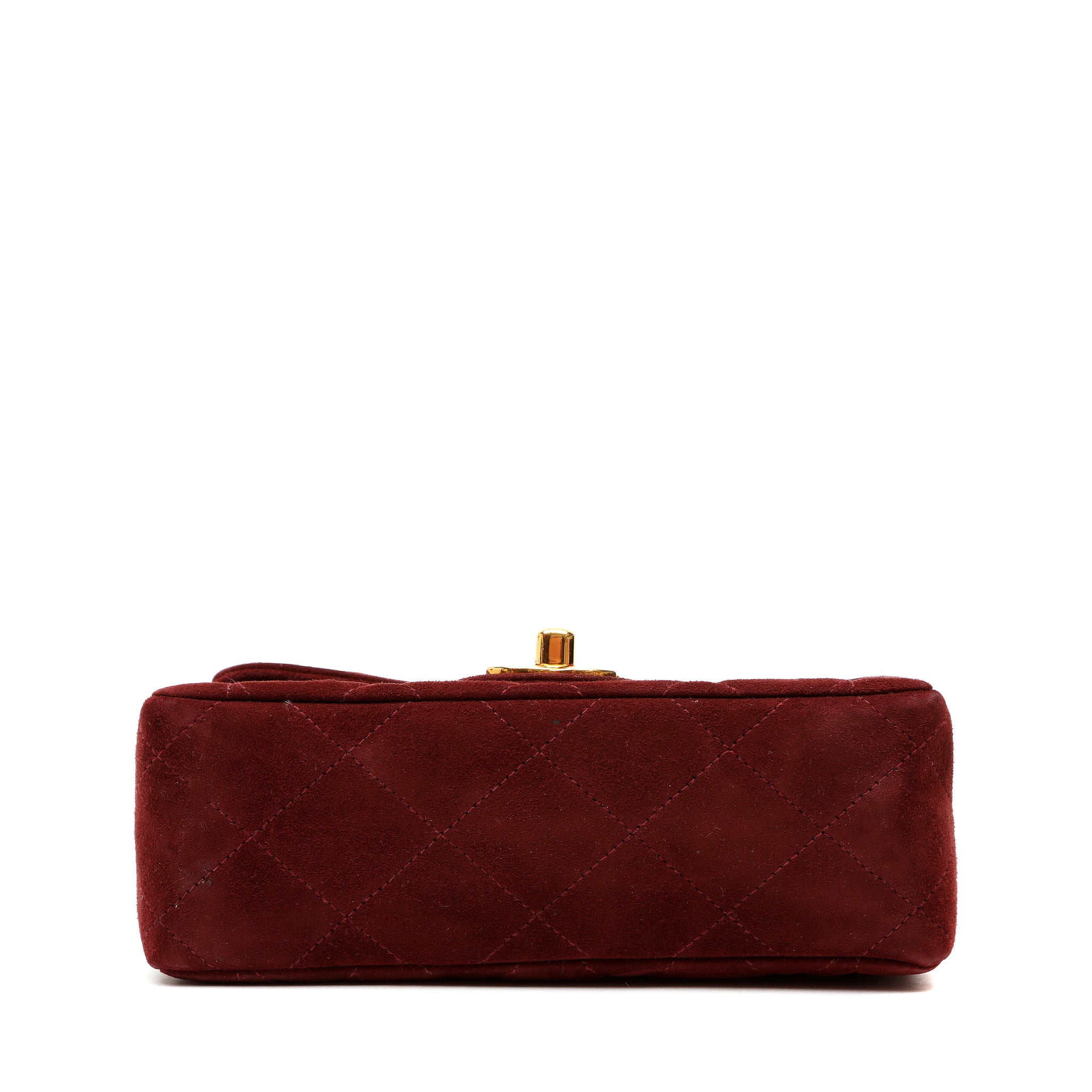 Chanel 1995 Red Velvet Mini Square Classic Flap Shoulder Bag
