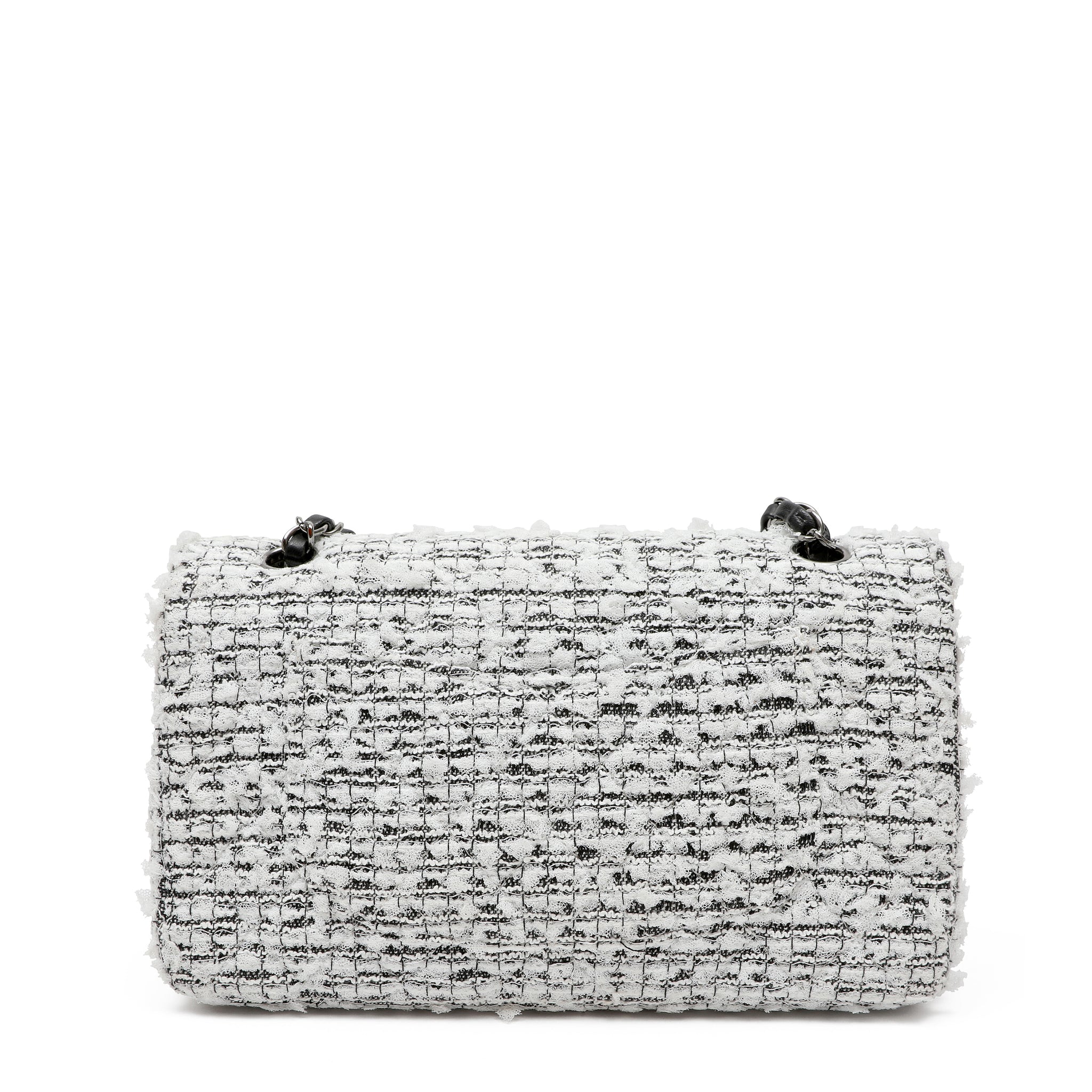 Chanel 2.55 Reissue Med White Black Tweed Garden Charms