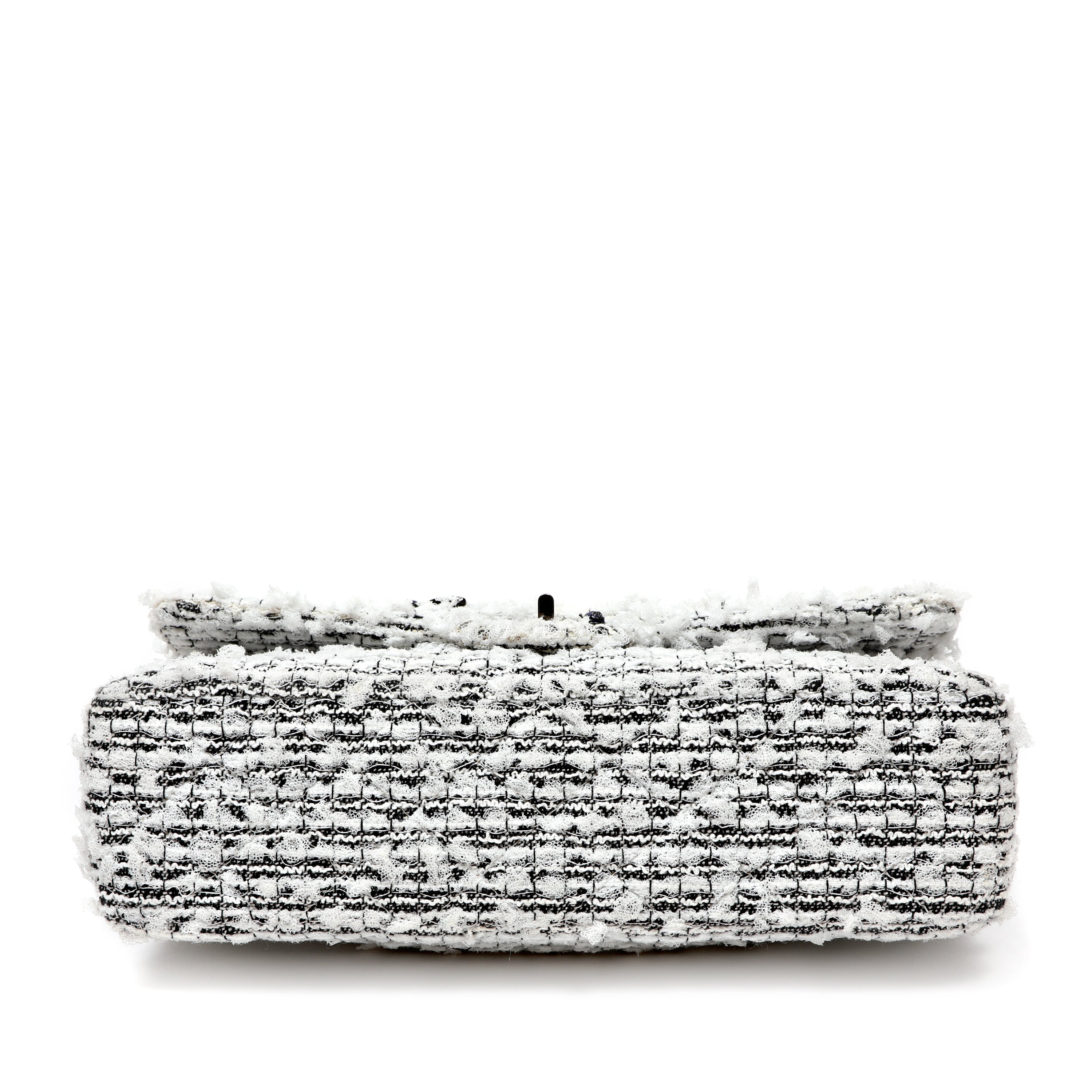 Chanel 2.55 Reissue Med White Black Tweed Garden Charms