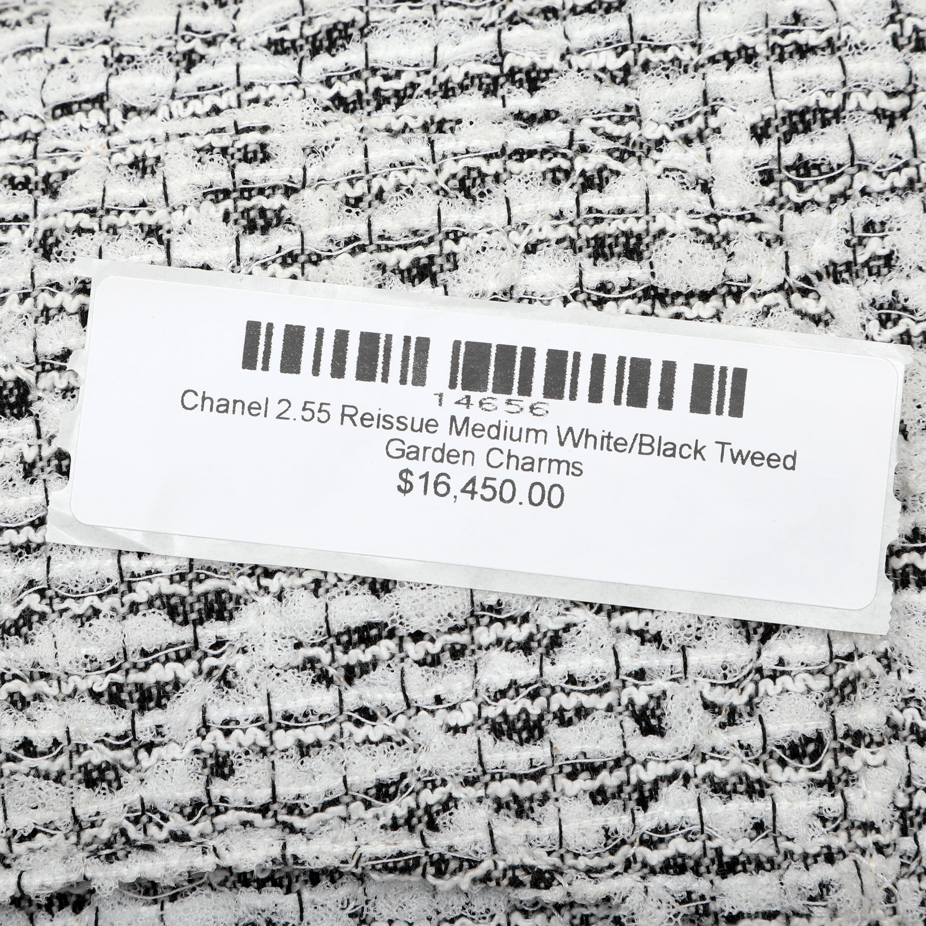 Chanel 2.55 Reissue Med White Black Tweed Garden Charms