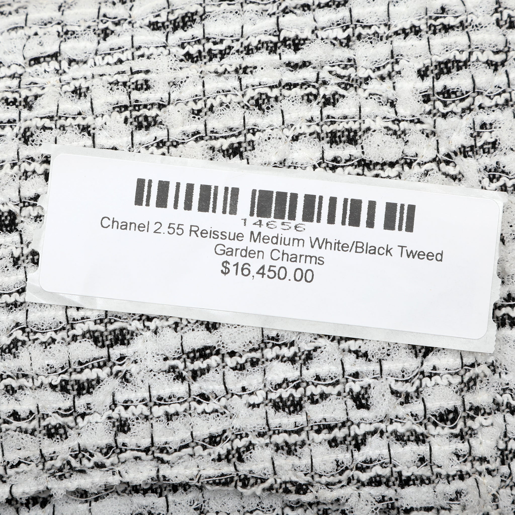 Chanel 2.55 Reissue Med White Black Tweed Garden Charms