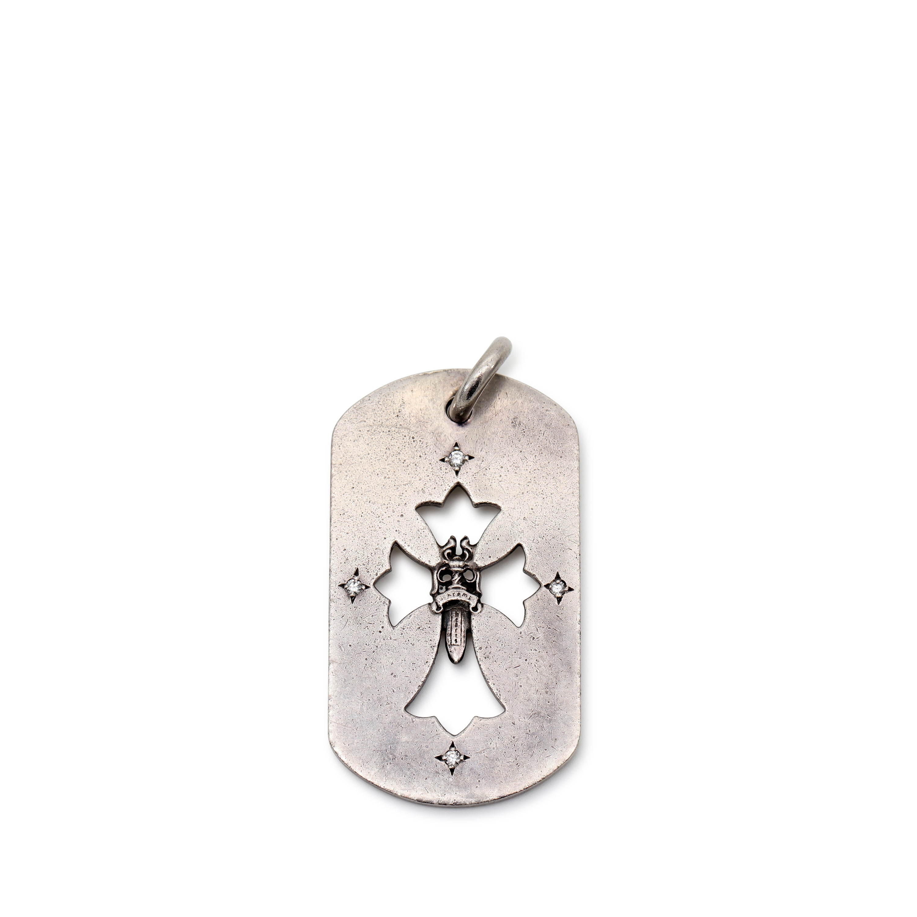 Chrome Hearts Cut Out Cross Dog Tag w/Dagger and Pave Diamonds