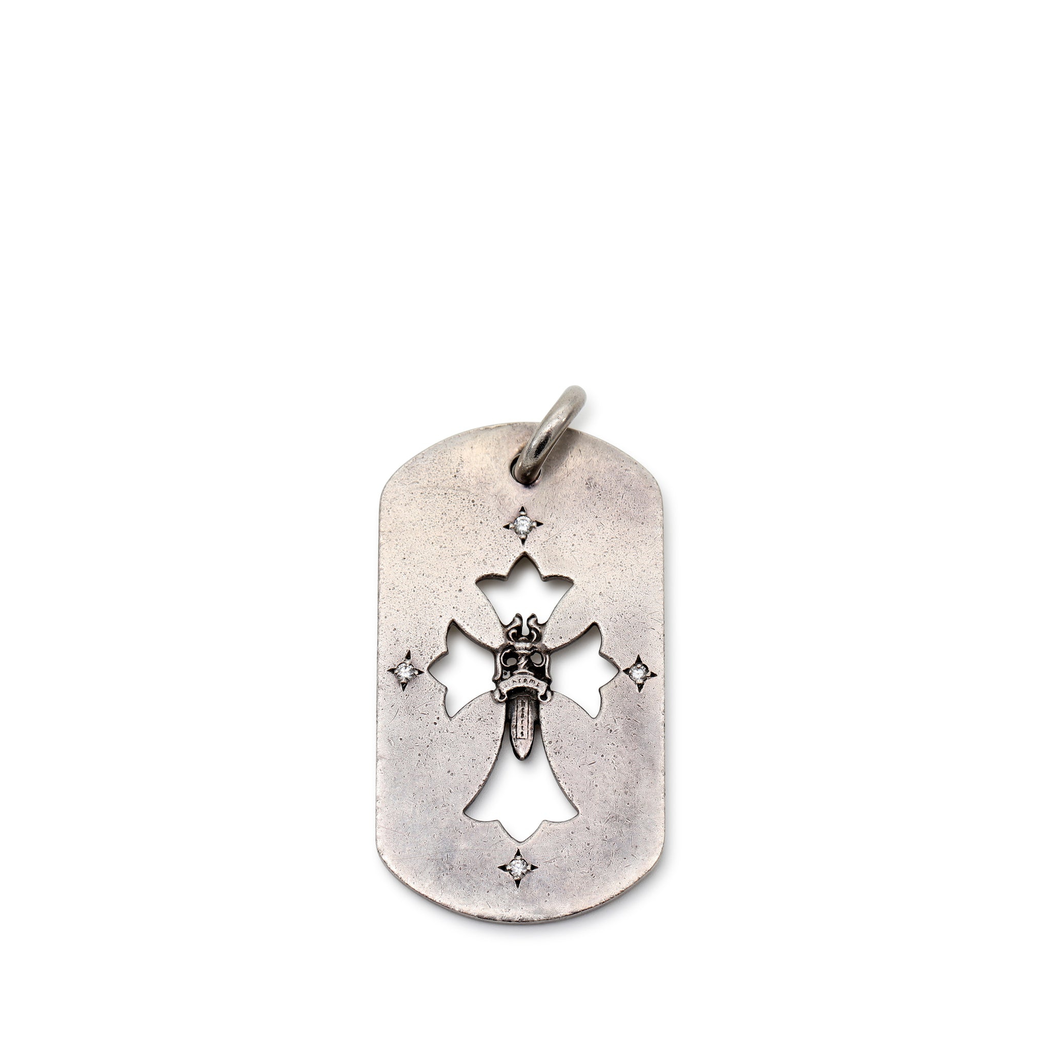 Chrome Hearts Cut Out Cross Dog Tag w/Dagger and Pave Diamonds