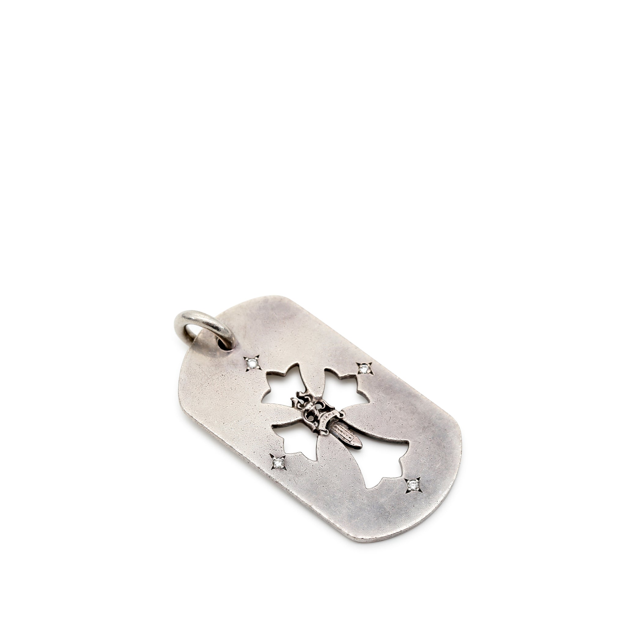 Chrome Hearts Cut Out Cross Dog Tag w/Dagger and Pave Diamonds