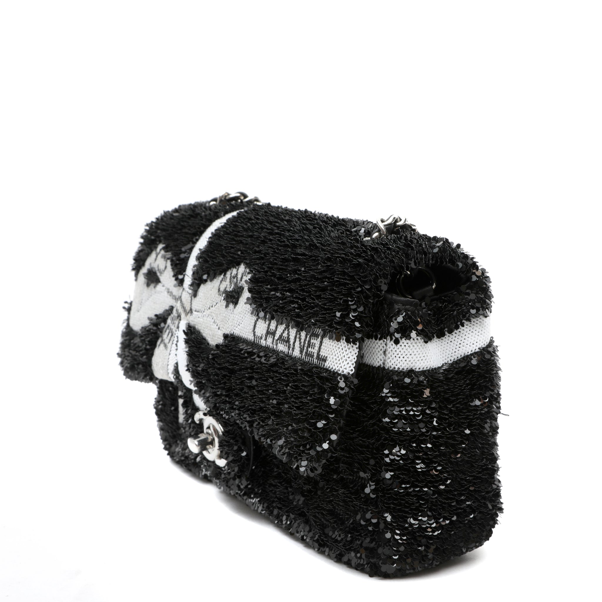 Chanel Black and White Seaquin Ribbon Small Singlew Flap Classic