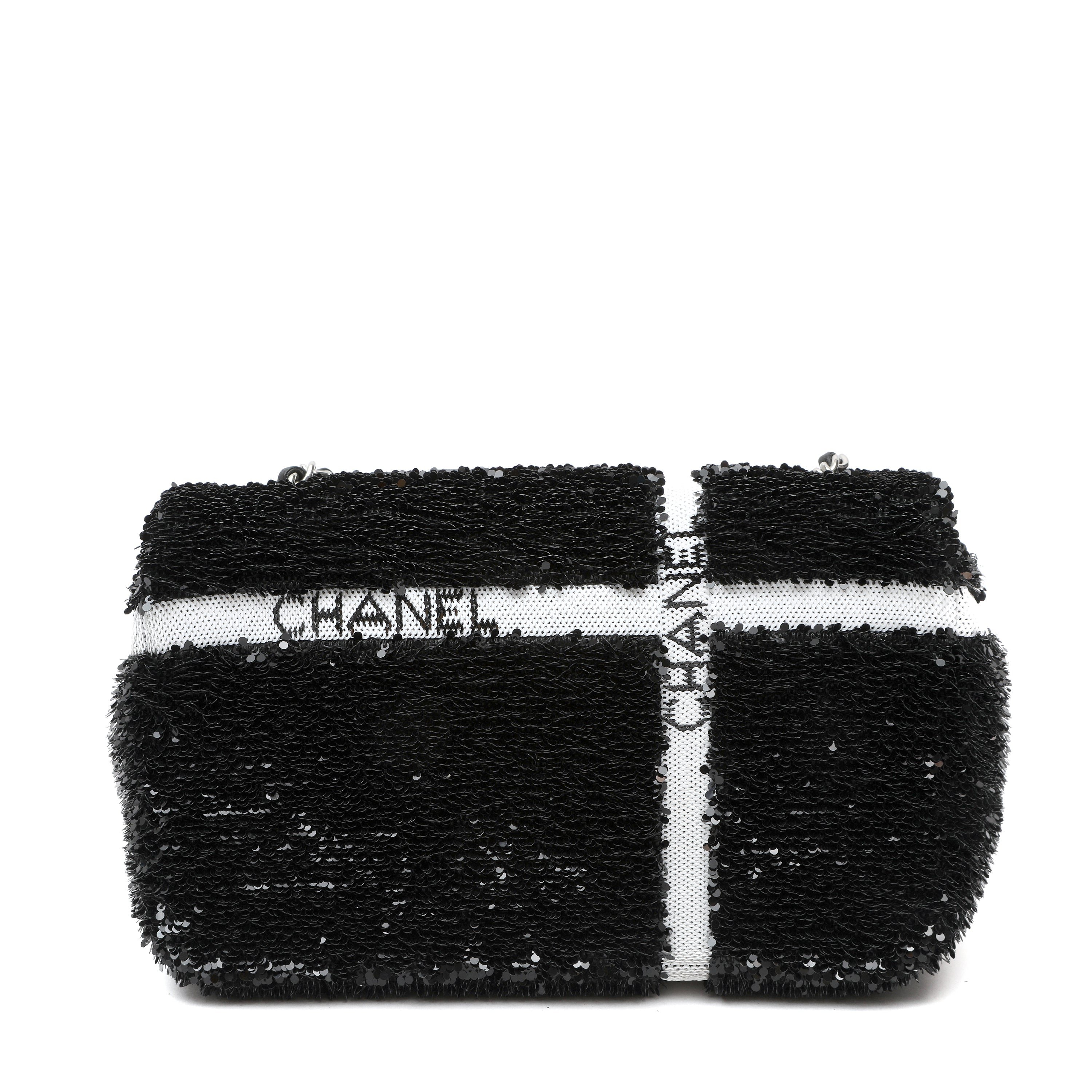 Chanel Black and White Seaquin Ribbon Small Singlew Flap Classic