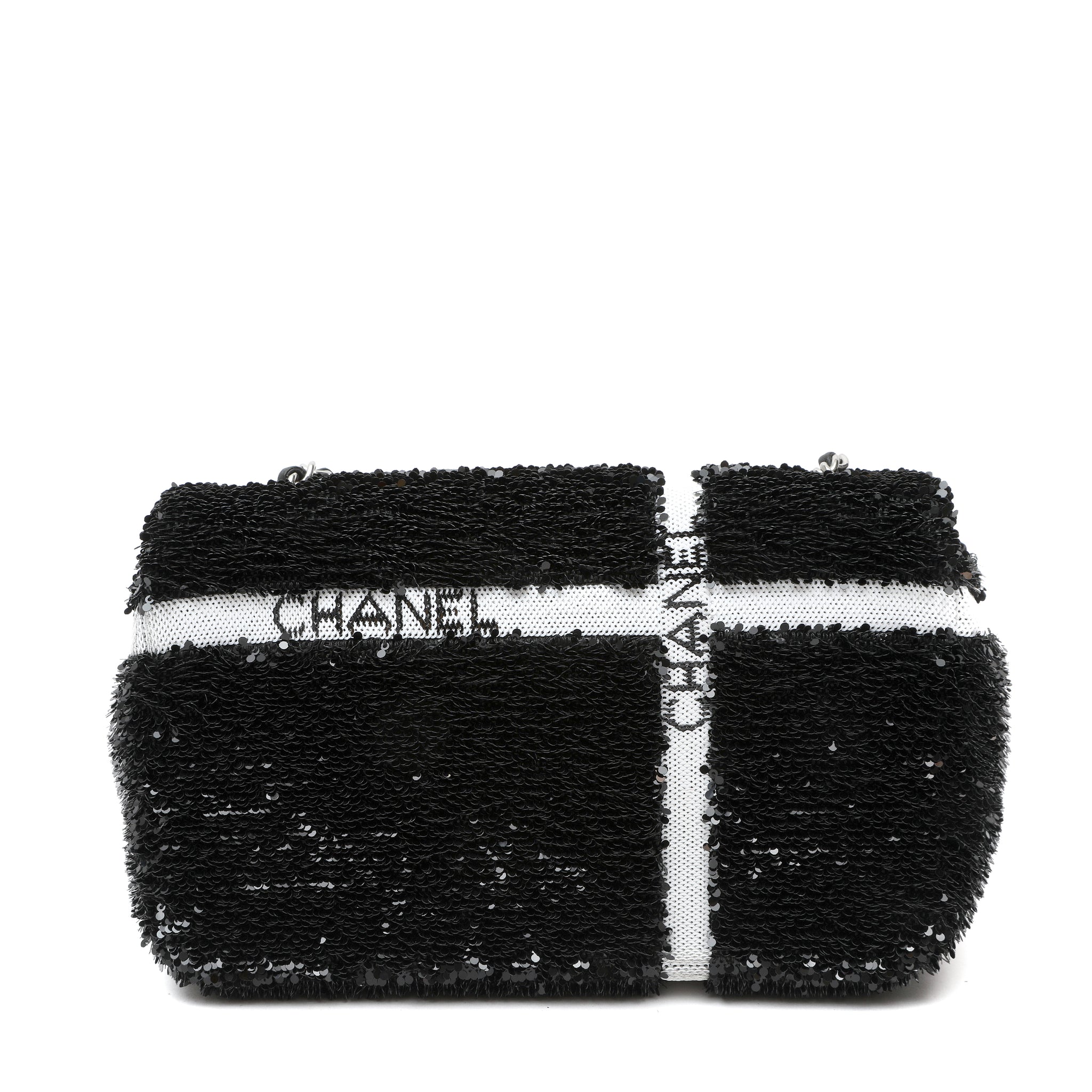 Chanel Black and White Seaquin Ribbon Small Singlew Flap Classic