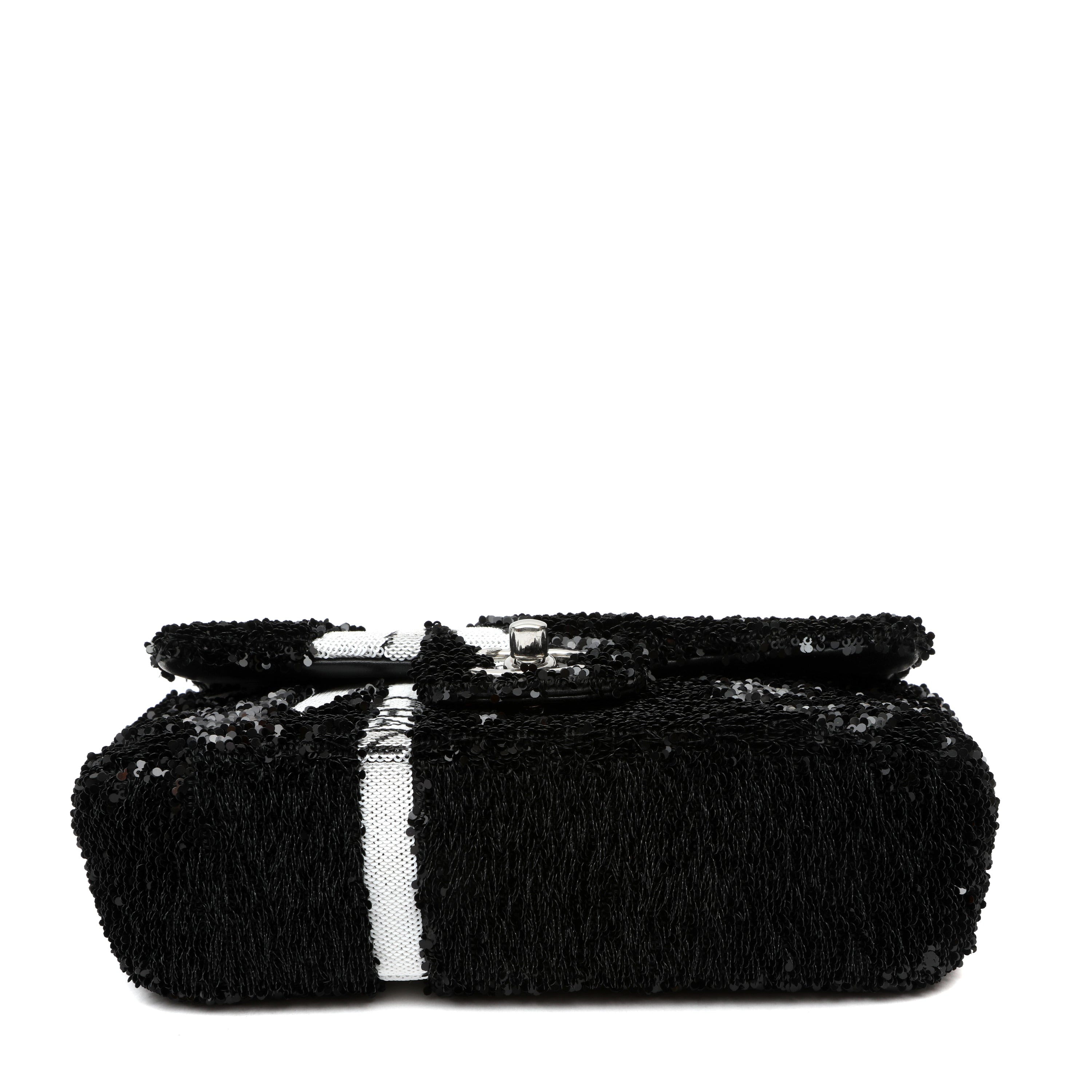Chanel Black and White Seaquin Ribbon Small Singlew Flap Classic