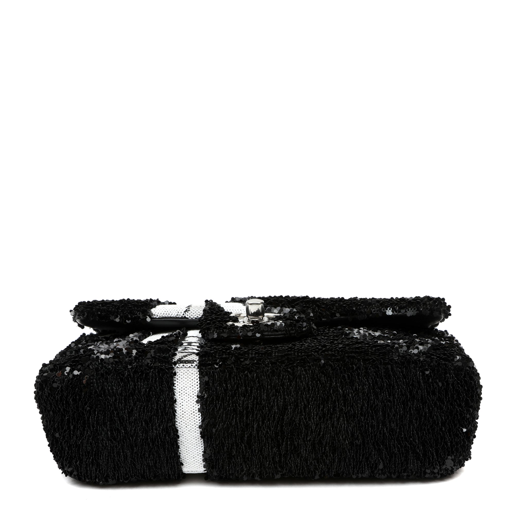 Chanel Black and White Seaquin Ribbon Small Singlew Flap Classic
