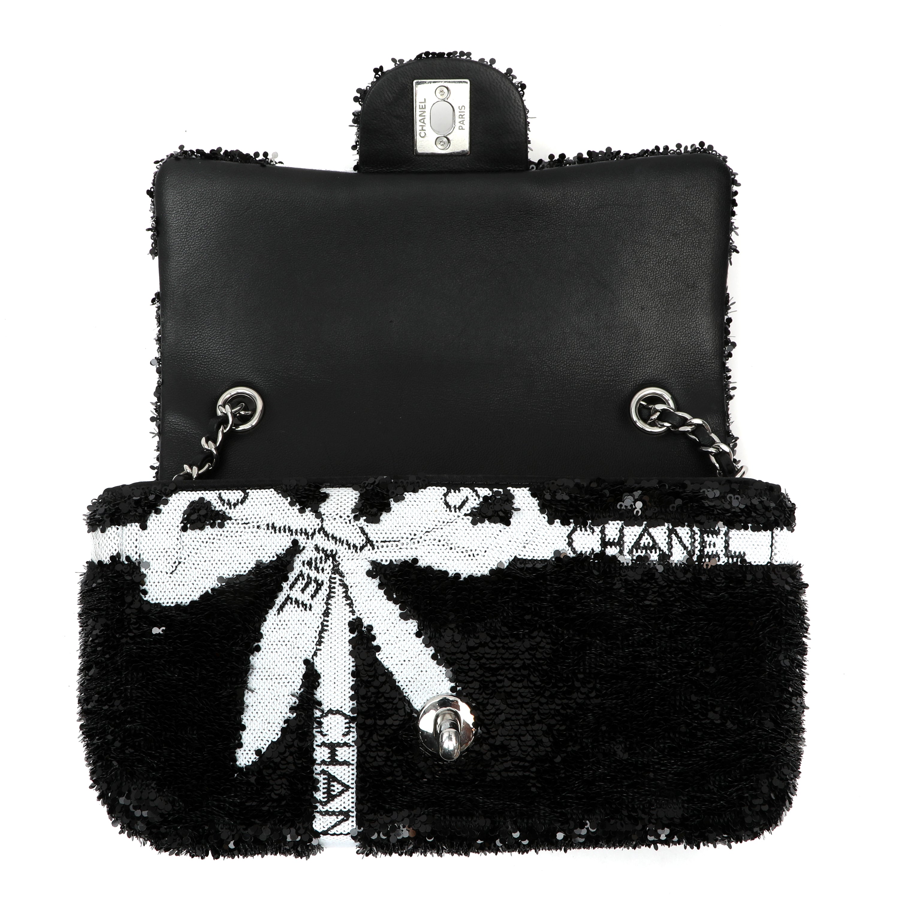 Chanel Black and White Seaquin Ribbon Small Singlew Flap Classic
