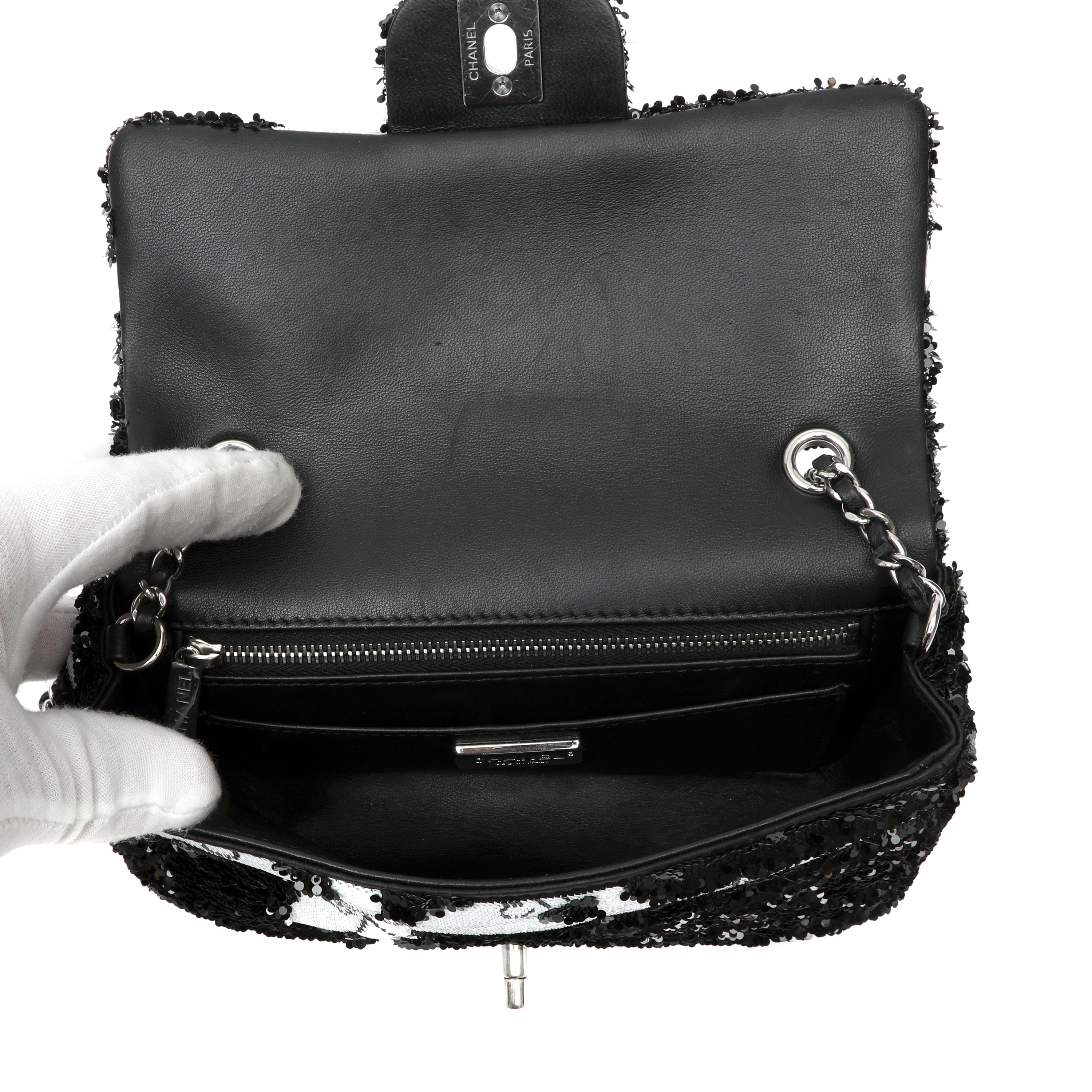 Chanel Black and White Seaquin Ribbon Small Singlew Flap Classic