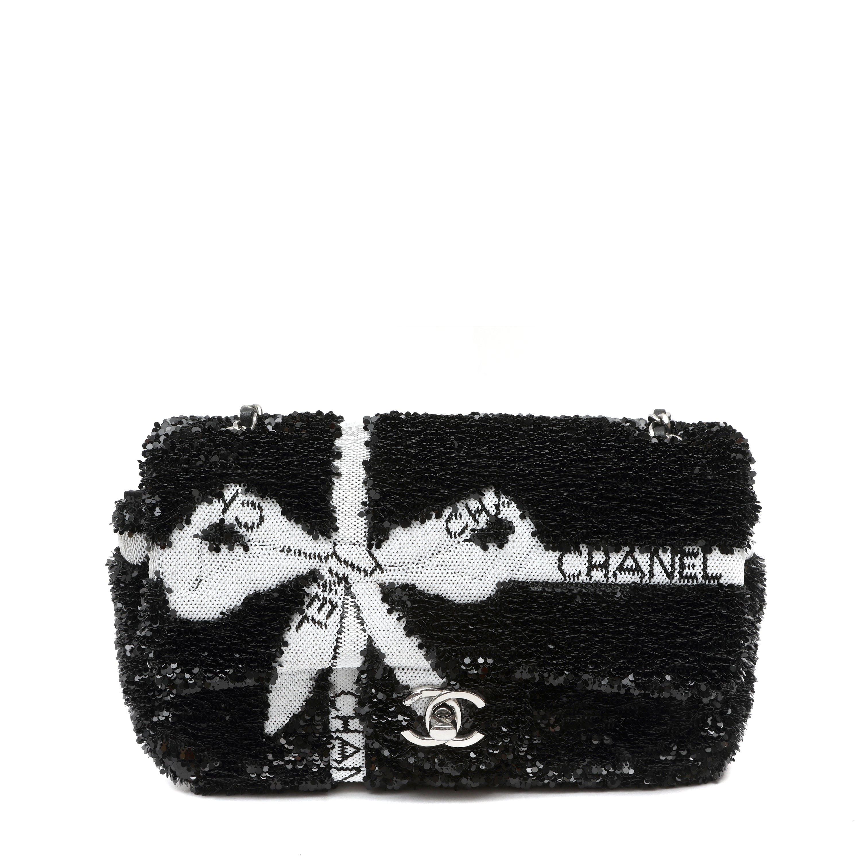 Chanel Black and White Seaquin Ribbon Small Singlew Flap Classic