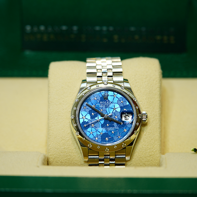 Rolex 31mm Azzurro Blue Flower Face w/ Diamond Bezel Women's Watch 2022